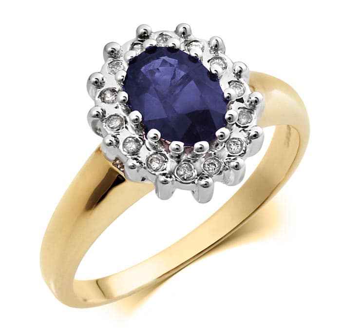 9ct Yellow Gold Sapphire & Diamond Cluster Ring – AM4110