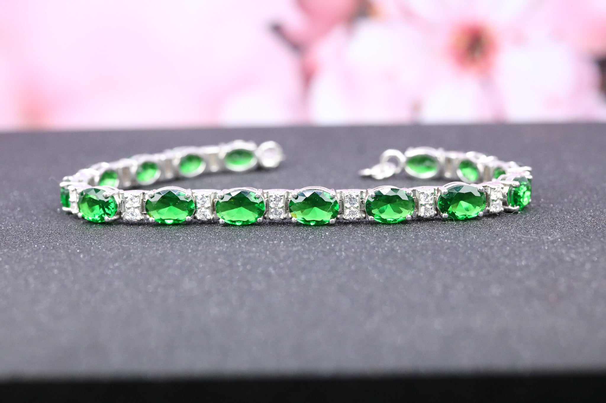 Sterling Silver Green CZ Tennis Bracelet - AK1075 - Hallmark Jewellers Formby & The Jewellers Bench Widnes