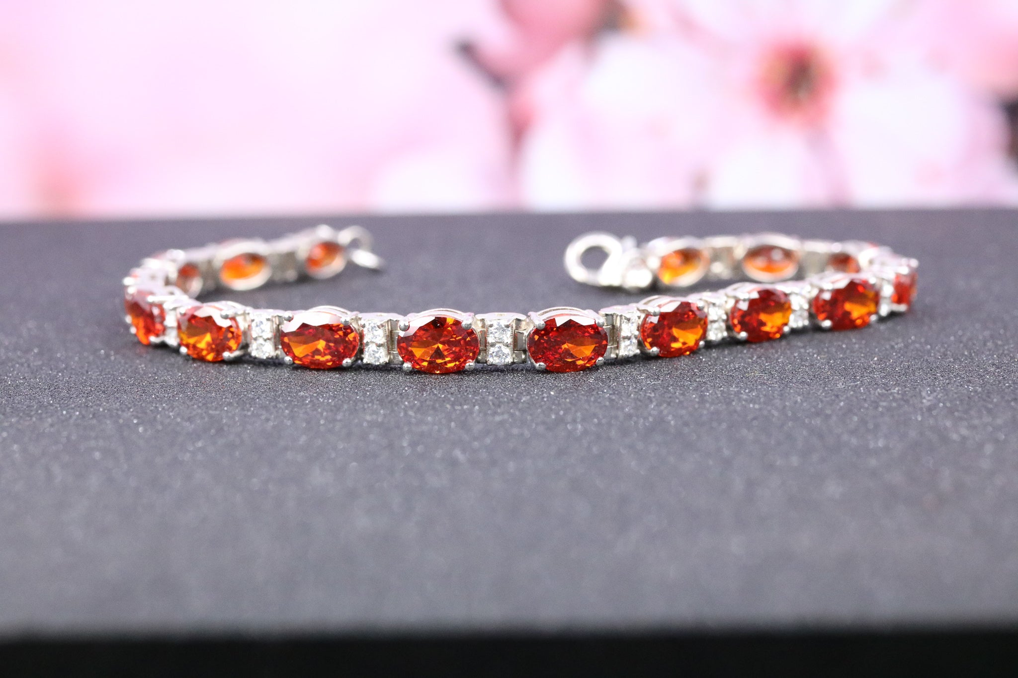 Sterling Silver Orange CZ Tennis Bracelet - AK1077 - Hallmark Jewellers Formby & The Jewellers Bench Widnes