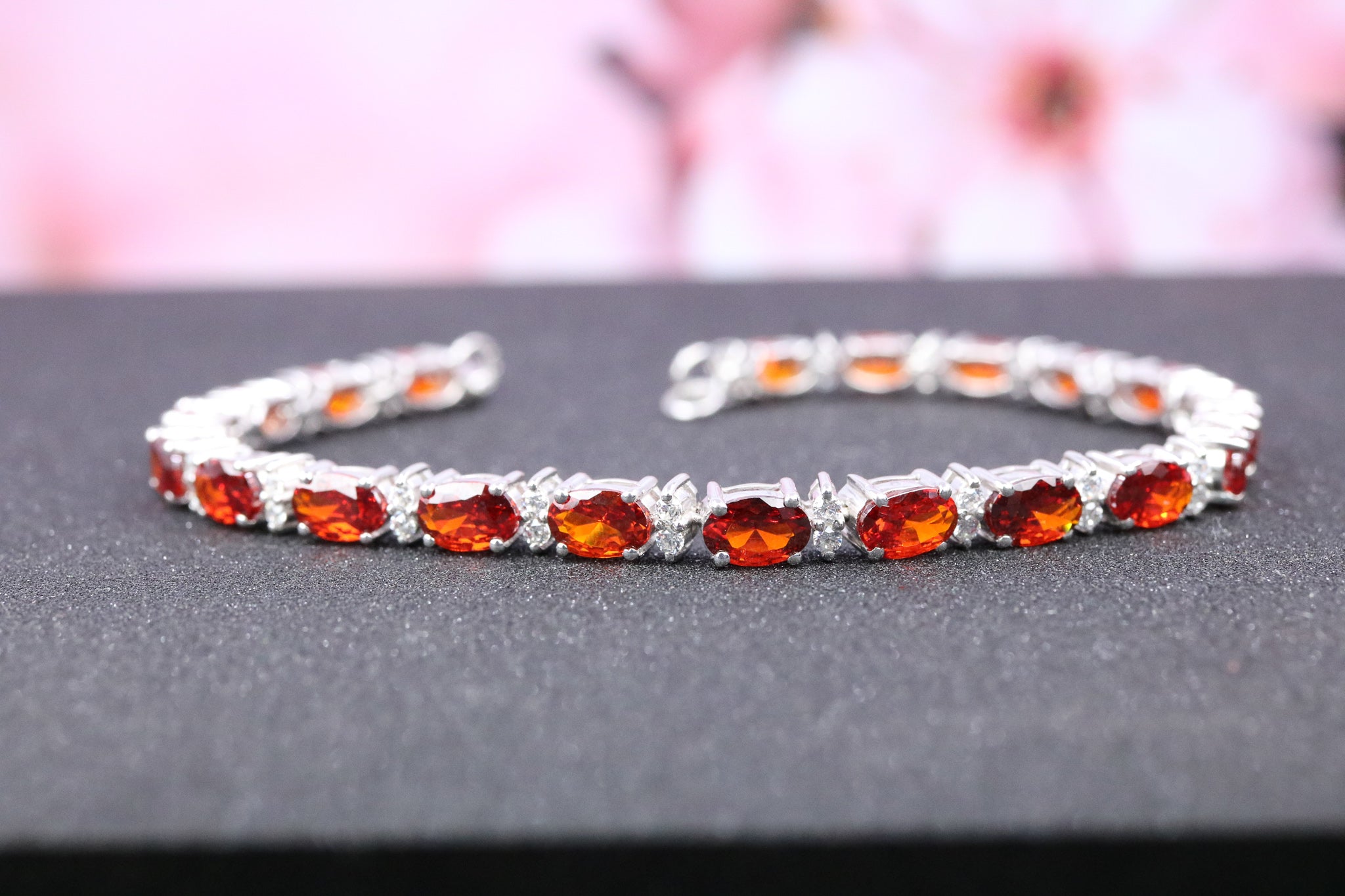 Sterling Silver Orange CZ Tennis Bracelet - AK1078 - Hallmark Jewellers Formby & The Jewellers Bench Widnes