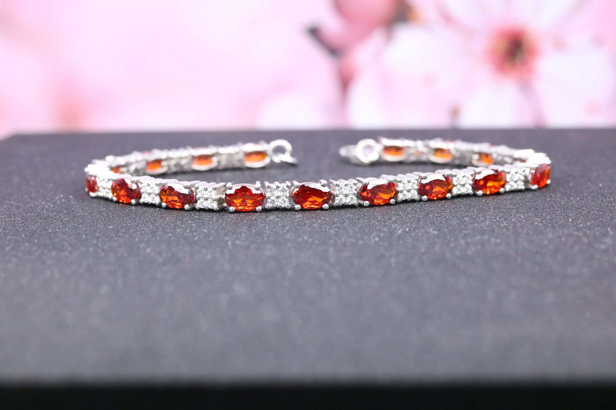 Sterling Silver Orange CZ Tennis Bracelet - AK1079 - Hallmark Jewellers Formby & The Jewellers Bench Widnes