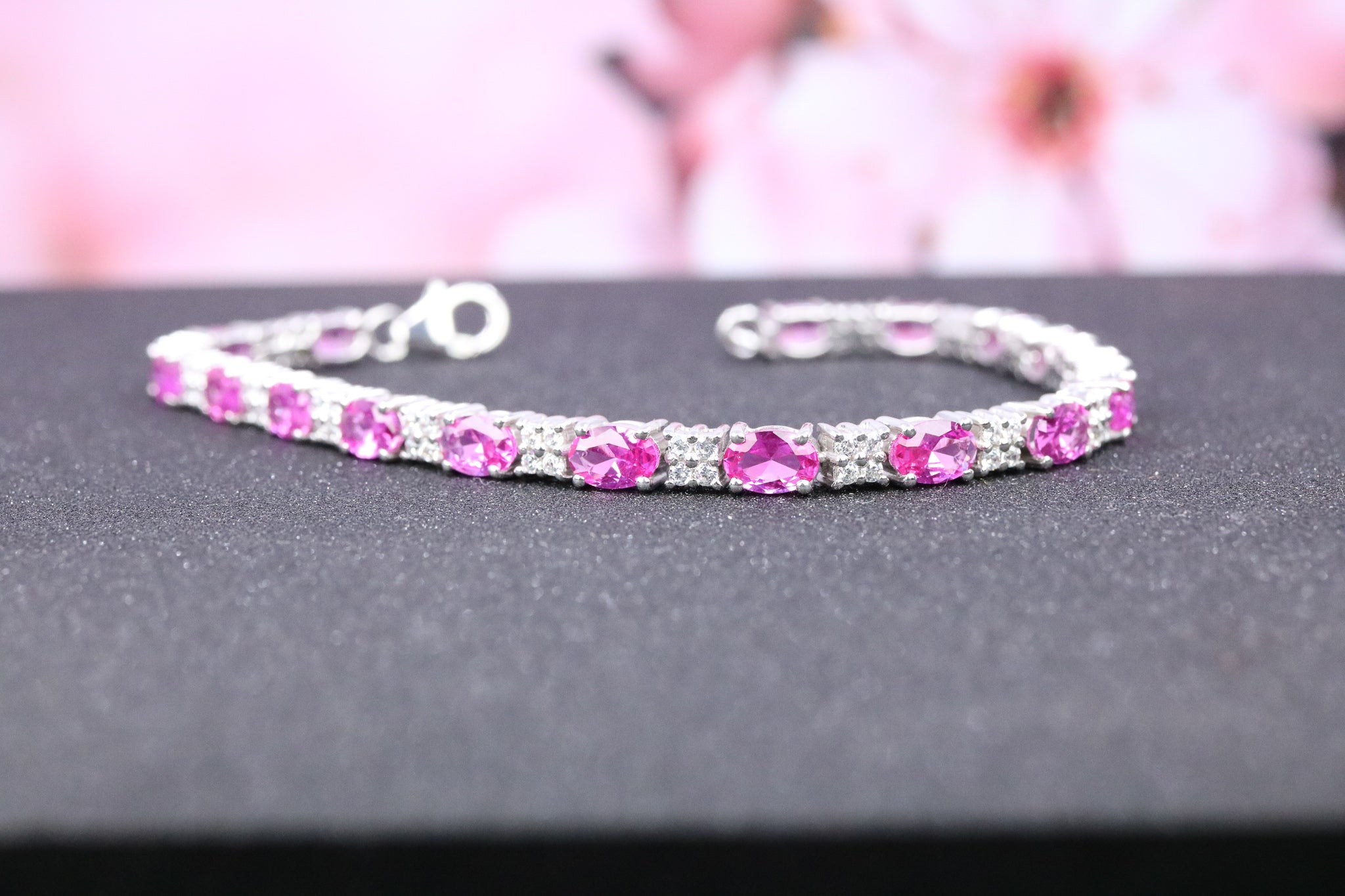 Sterling Silver Pink CZ Tennis Bracelet - AK1081 - Hallmark Jewellers Formby & The Jewellers Bench Widnes