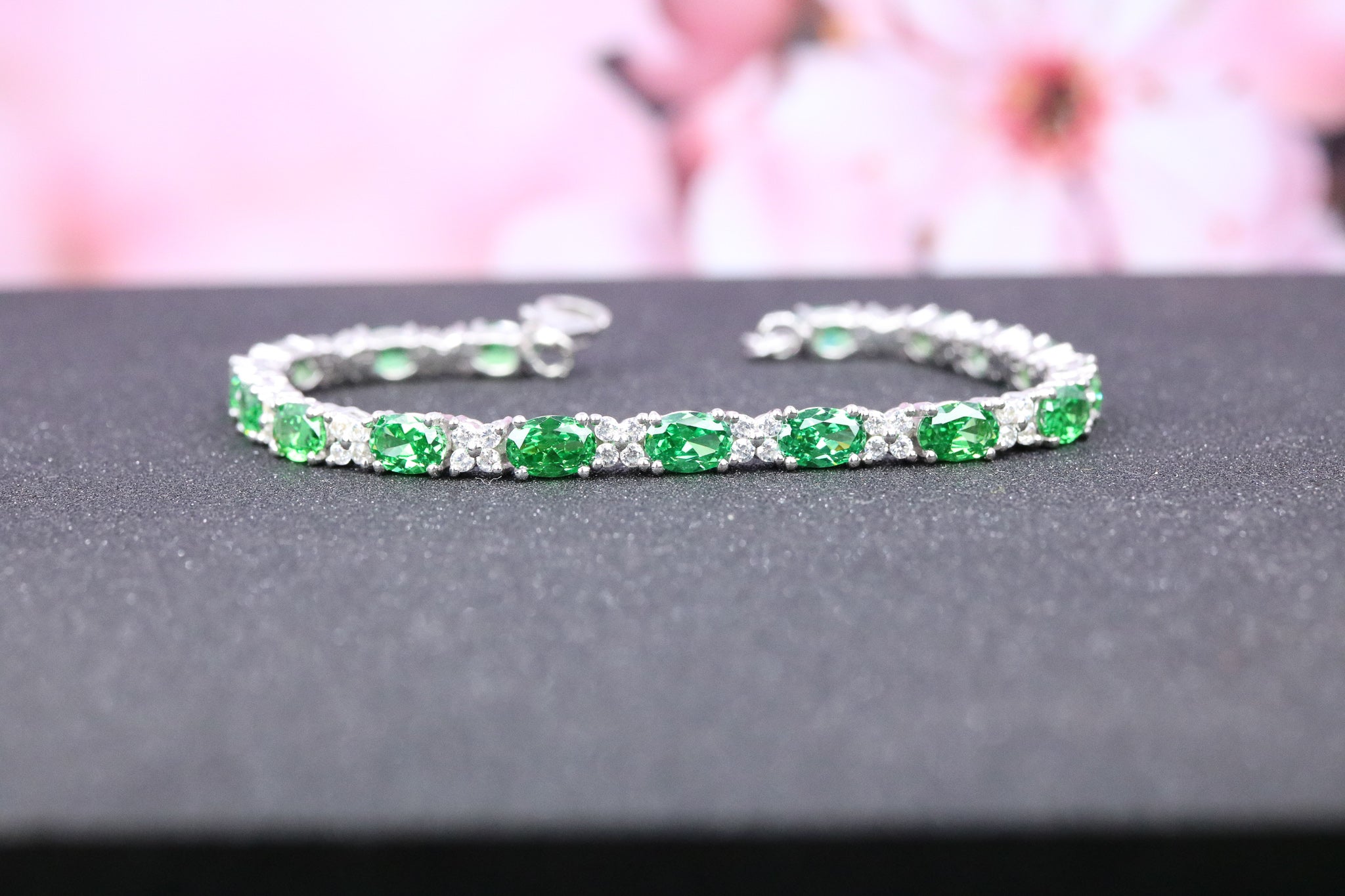 Sterling Silver Green CZ Tennis Bracelet - AK1082 - Hallmark Jewellers Formby & The Jewellers Bench Widnes