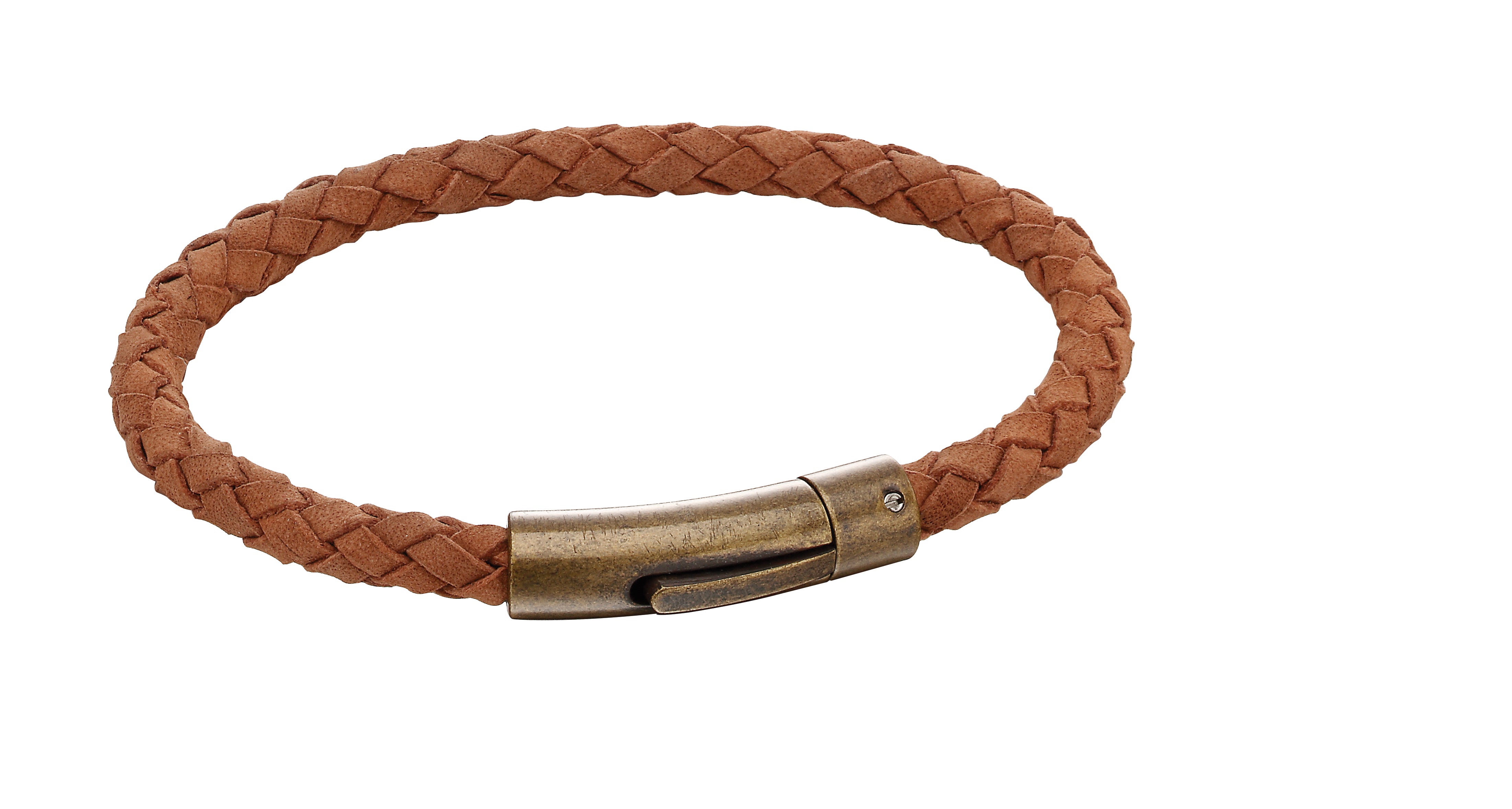 Stainless Steel & Brown Woven Leather with Antique Gold Clasp Bracelet - FB0015 - Hallmark Jewellers Formby & The Jewellers Bench Widnes