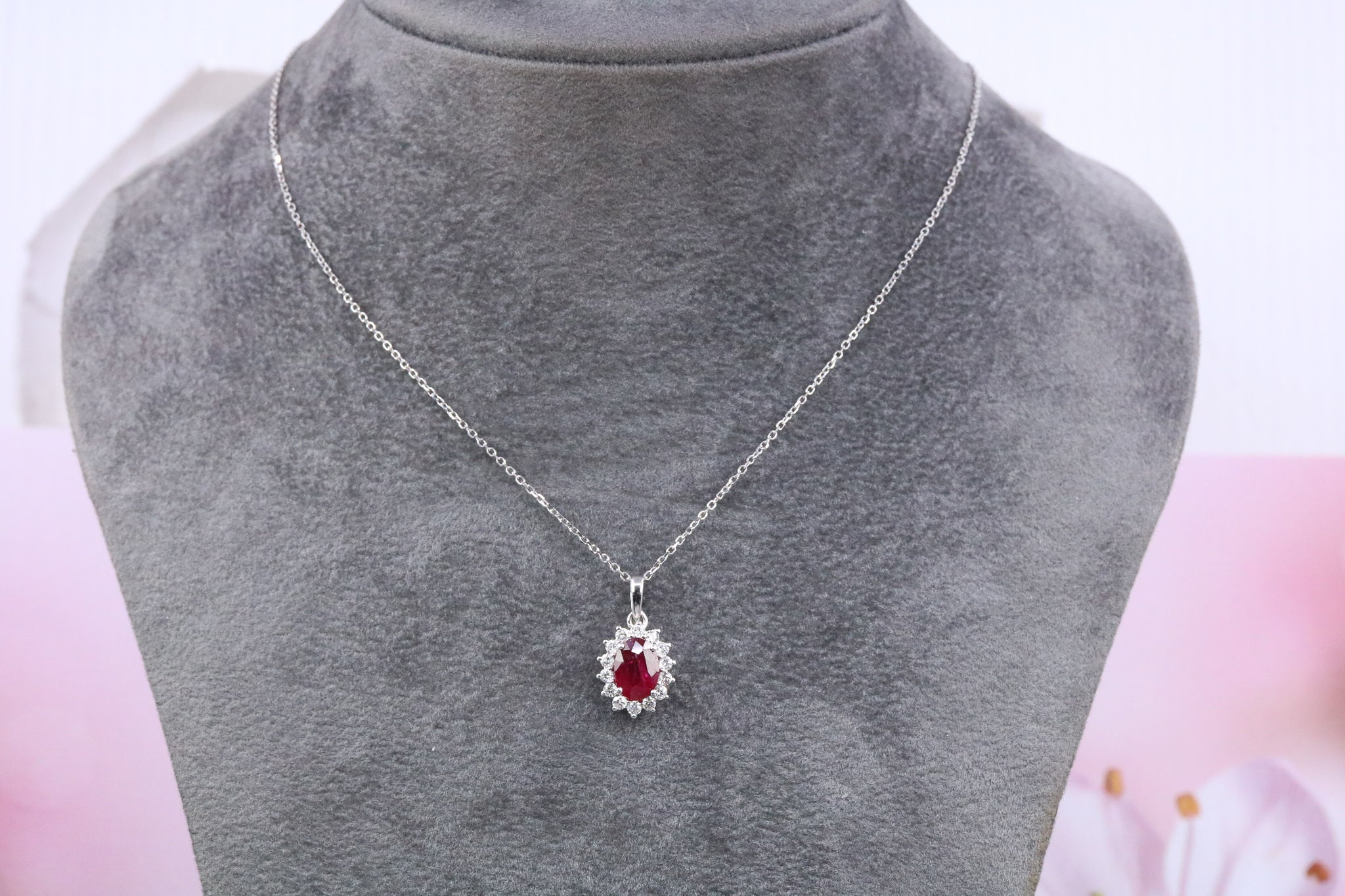 18ct White Gold, Ruby & Diamond Pendant - DR4015 - Hallmark Jewellers Formby & The Jewellers Bench Widnes