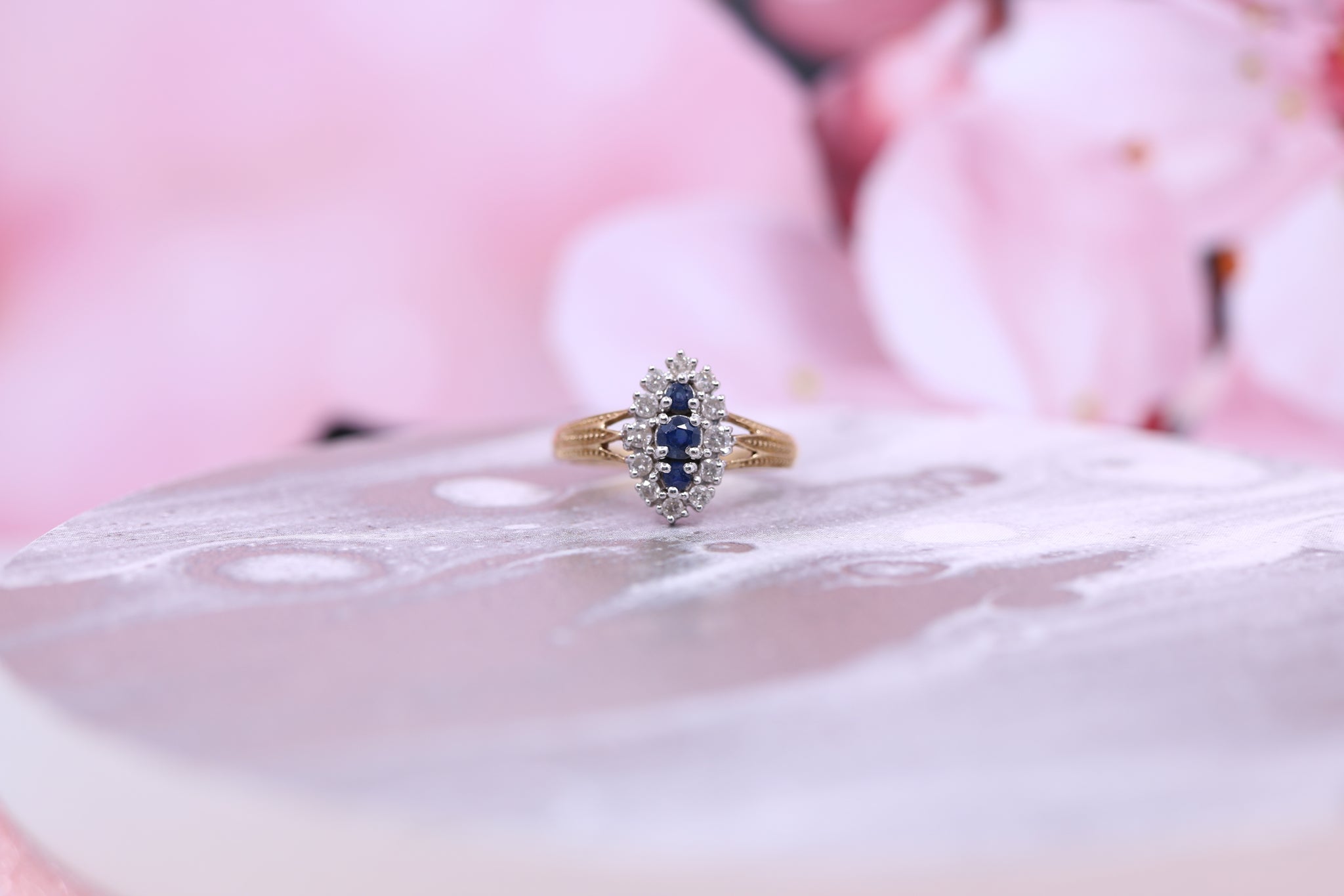 9ct Yellow Gold Sapphire & Diamond Ring 0.33ct - W1832 - Hallmark Jewellers Formby & The Jewellers Bench Widnes