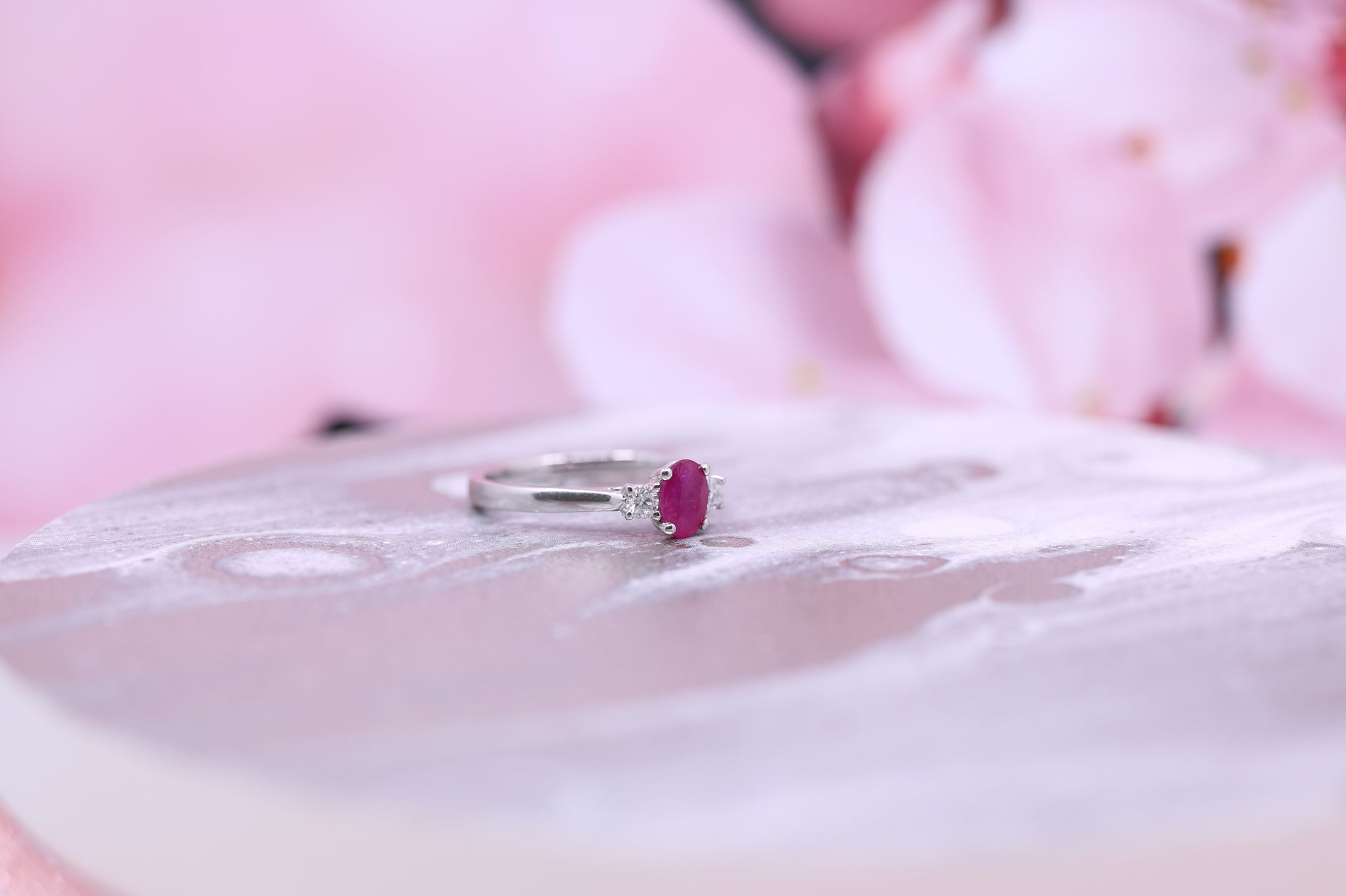 9ct White Gold Ruby & Diamond Ring 0.10ct - AM4018 - Hallmark Jewellers Formby & The Jewellers Bench Widnes