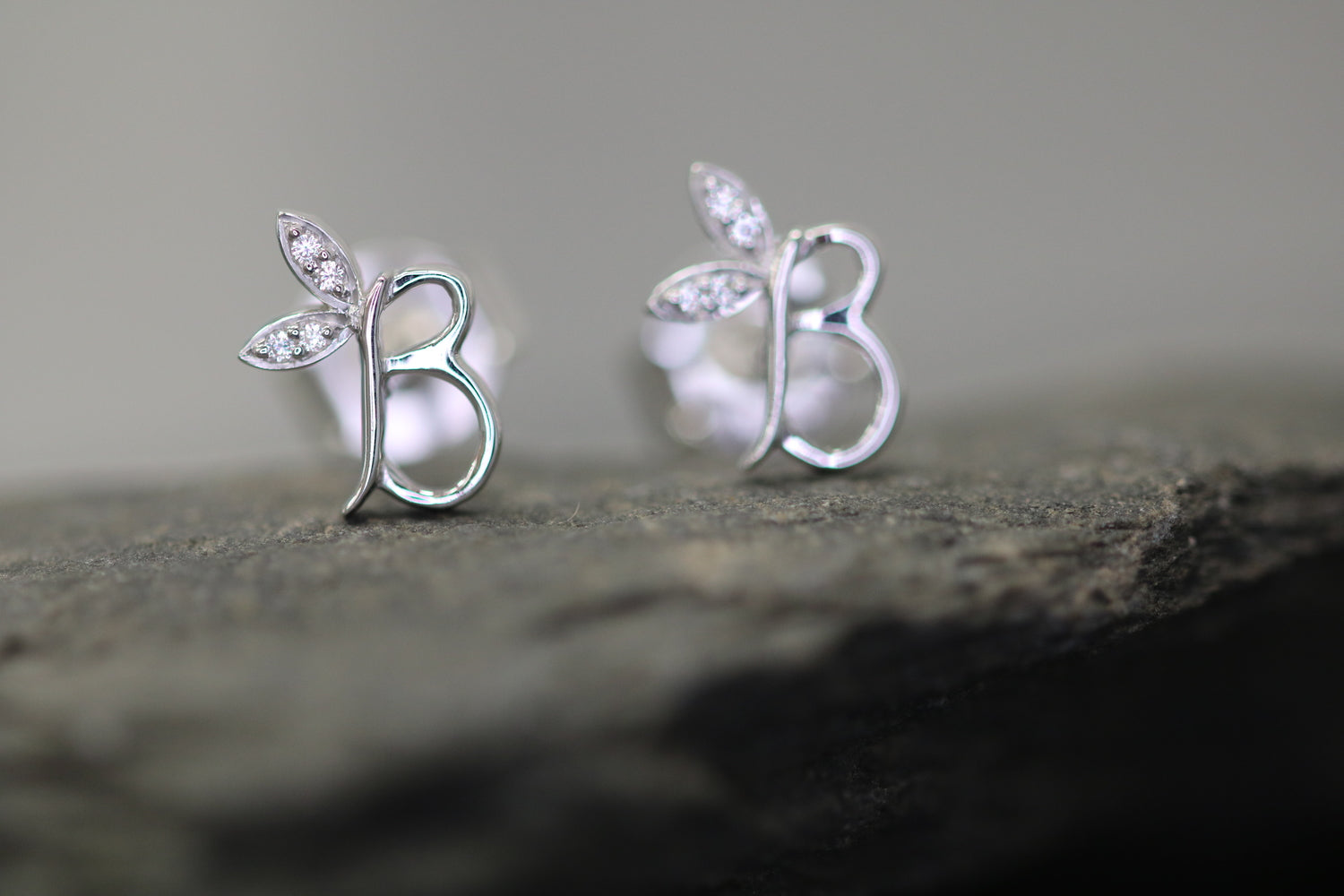 Silver Initial Earrings with CZ Detail - MJI004 - Hallmark Jewellers Formby & The Jewellers Bench Widnes