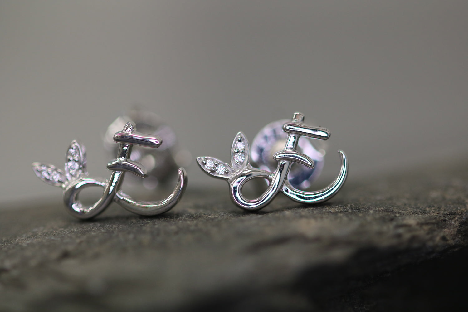 Silver Initial Earrings with CZ Detail - MJI004 - Hallmark Jewellers Formby & The Jewellers Bench Widnes