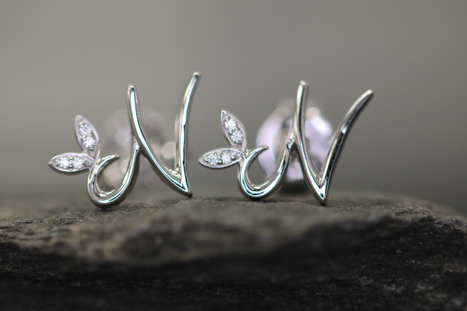 Silver Initial Earrings with CZ Detail - MJI004 - Hallmark Jewellers Formby & The Jewellers Bench Widnes