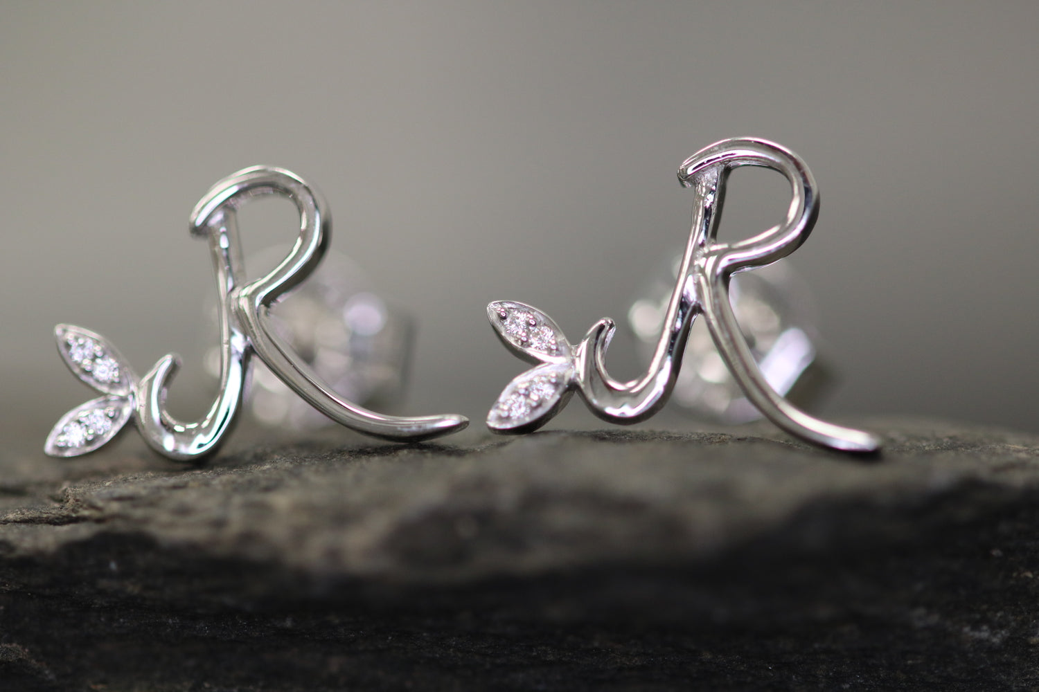 Silver Initial Earrings with CZ Detail - MJI004 - Hallmark Jewellers Formby & The Jewellers Bench Widnes