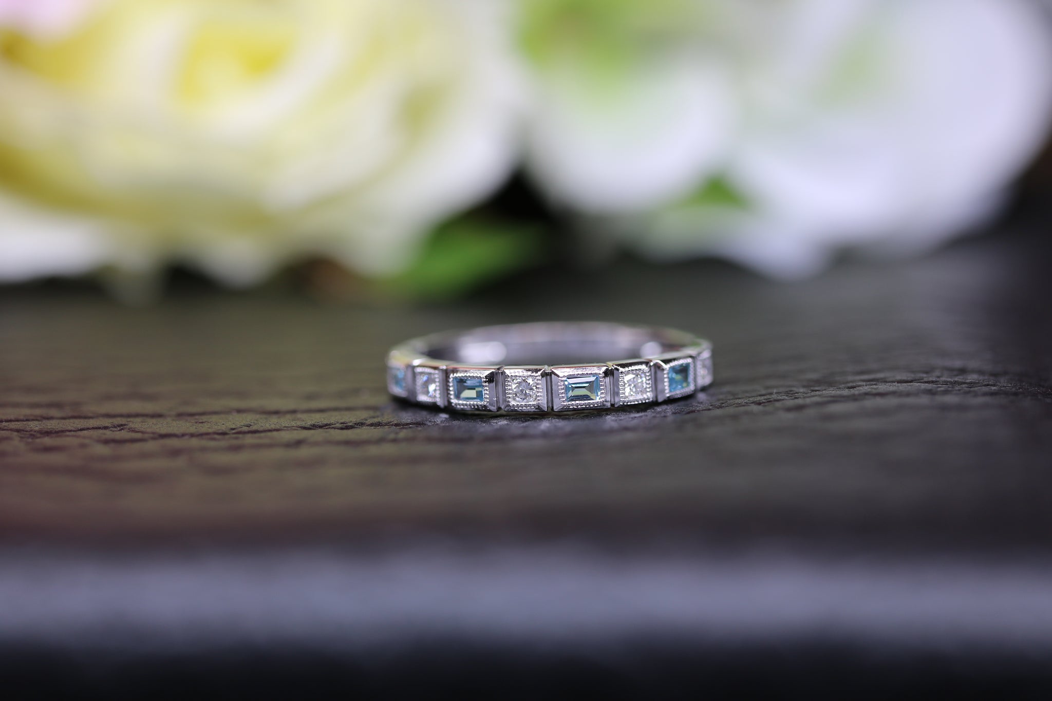 9ct White Gold Aquamarine & Diamond Ring - HJ2062 - Hallmark Jewellers Formby & The Jewellers Bench Widnes