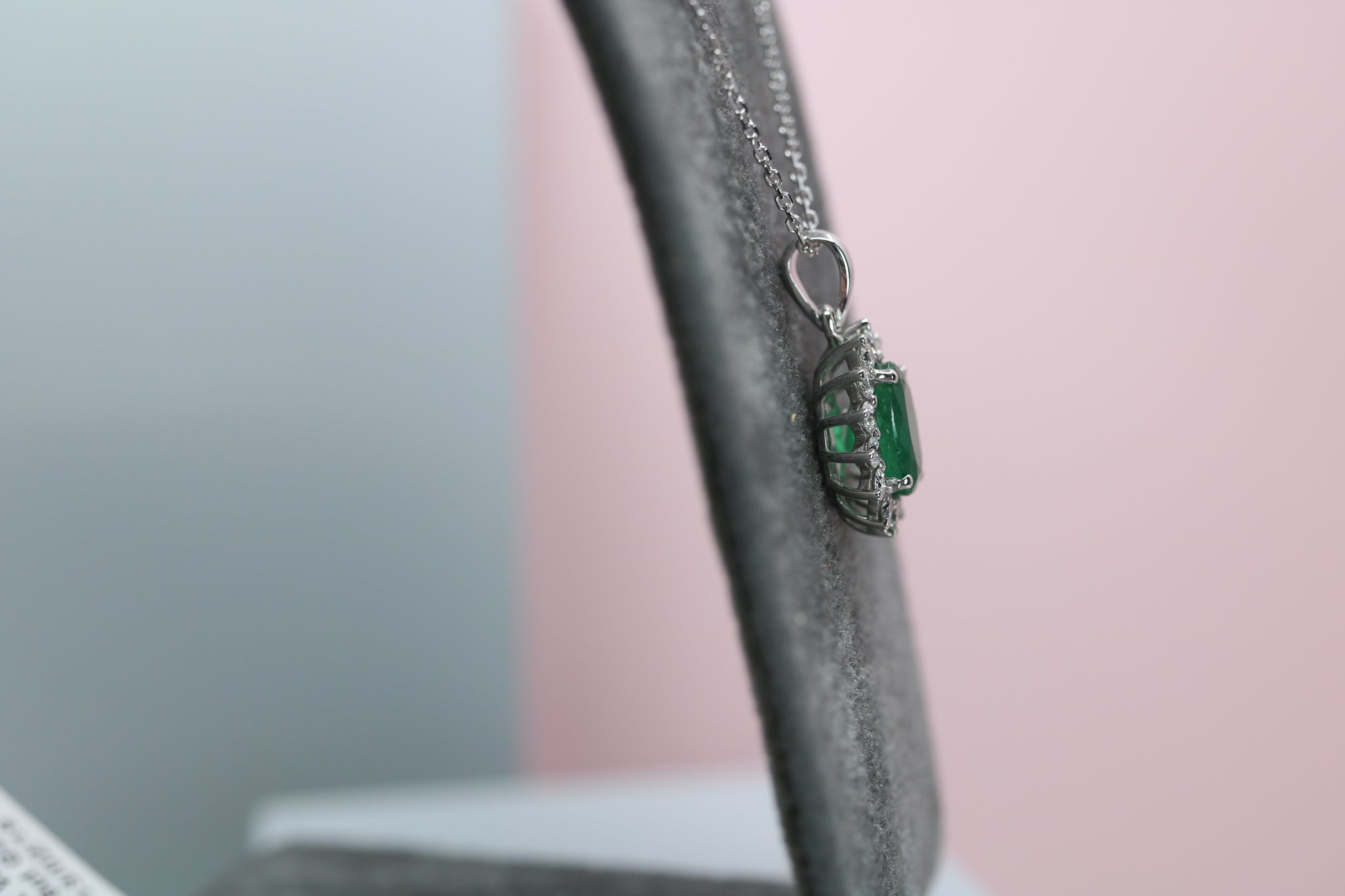 18ct White Gold Emerald & Diamond Necklace- HJ2059 - Hallmark Jewellers Formby & The Jewellers Bench Widnes