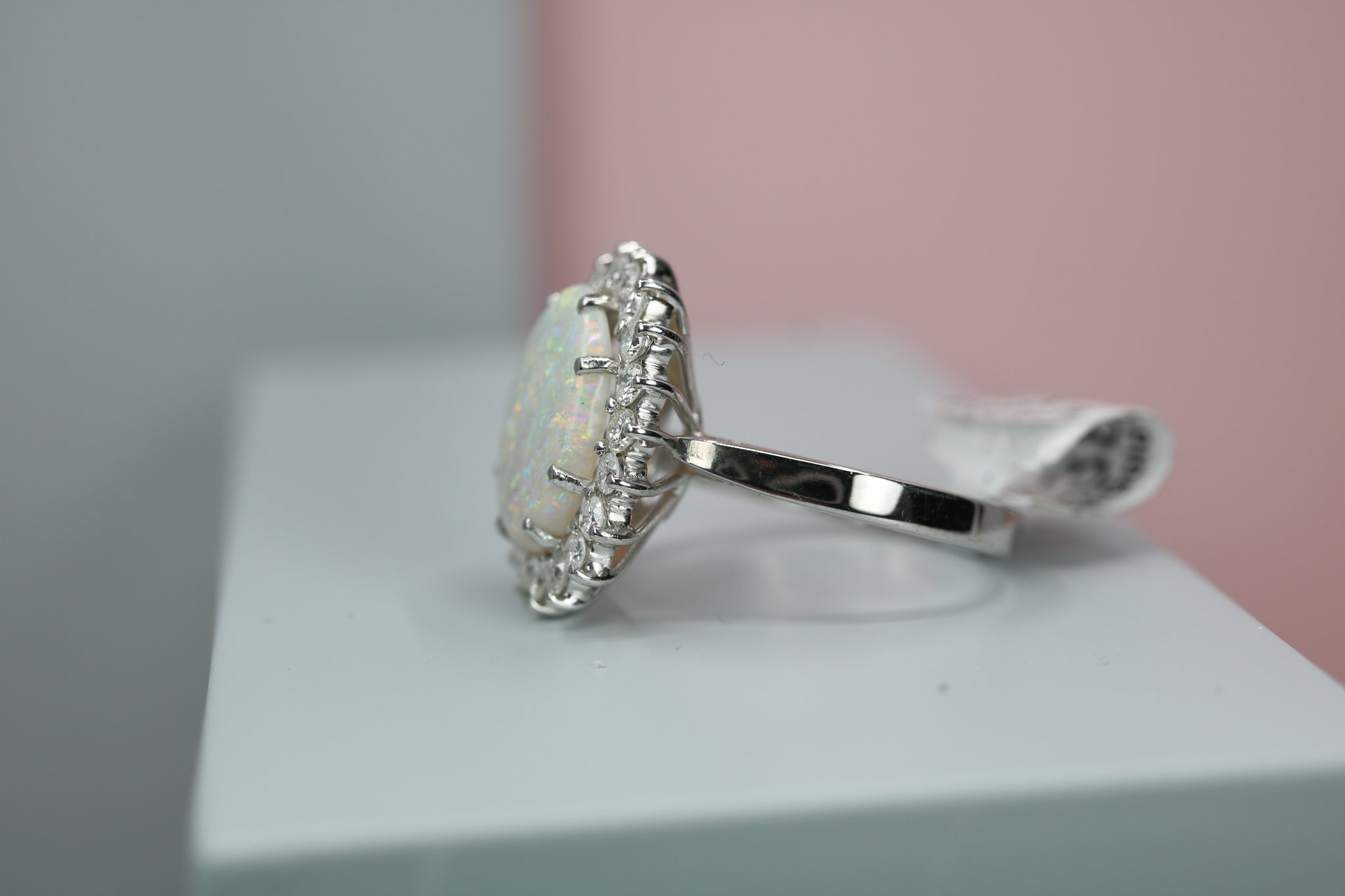 18ct White Gold Diamond & Opal Cluster Ring - HJ2074 - Hallmark Jewellers Formby & The Jewellers Bench Widnes