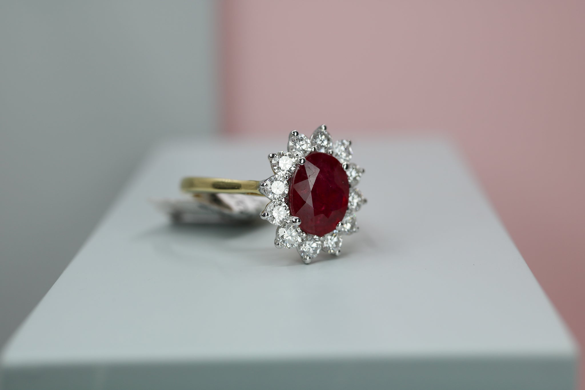 18ct Yellow Gold Diamond & Ruby Cluster Ring - HJ2076 - Hallmark Jewellers Formby & The Jewellers Bench Widnes