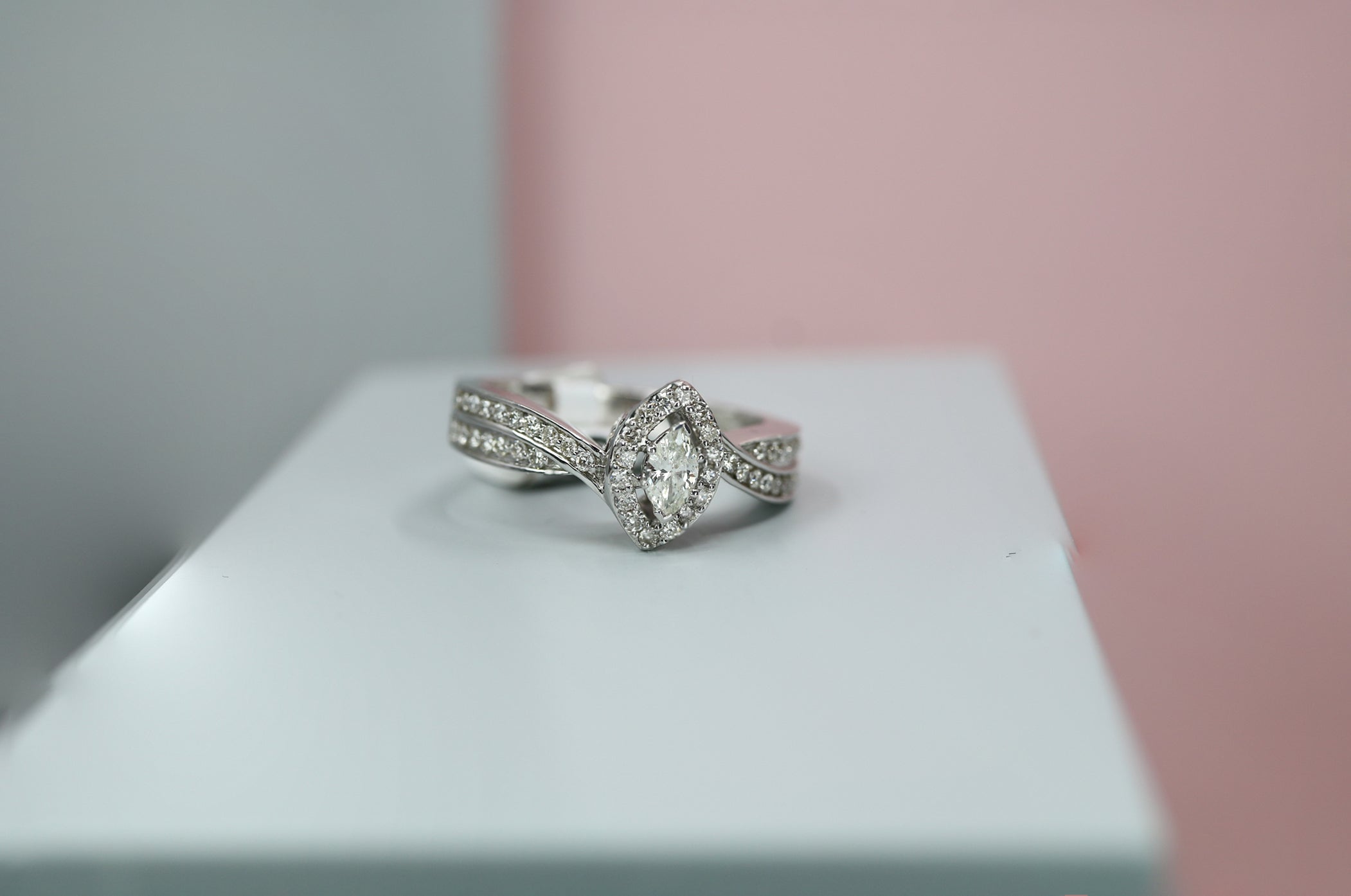 9ct White Gold Marquise Diamond Ring - HJ2114 - Hallmark Jewellers Formby & The Jewellers Bench Widnes