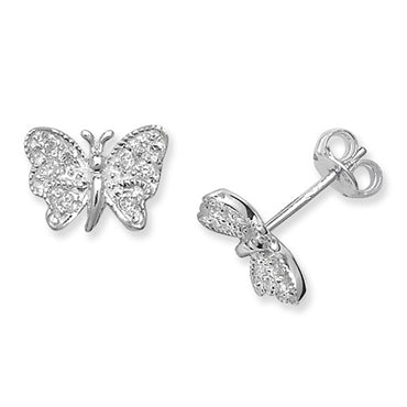 Sterling Silver & CZ Butterfly Earrings - KU1022 - Hallmark Jewellers Formby & The Jewellers Bench Widnes