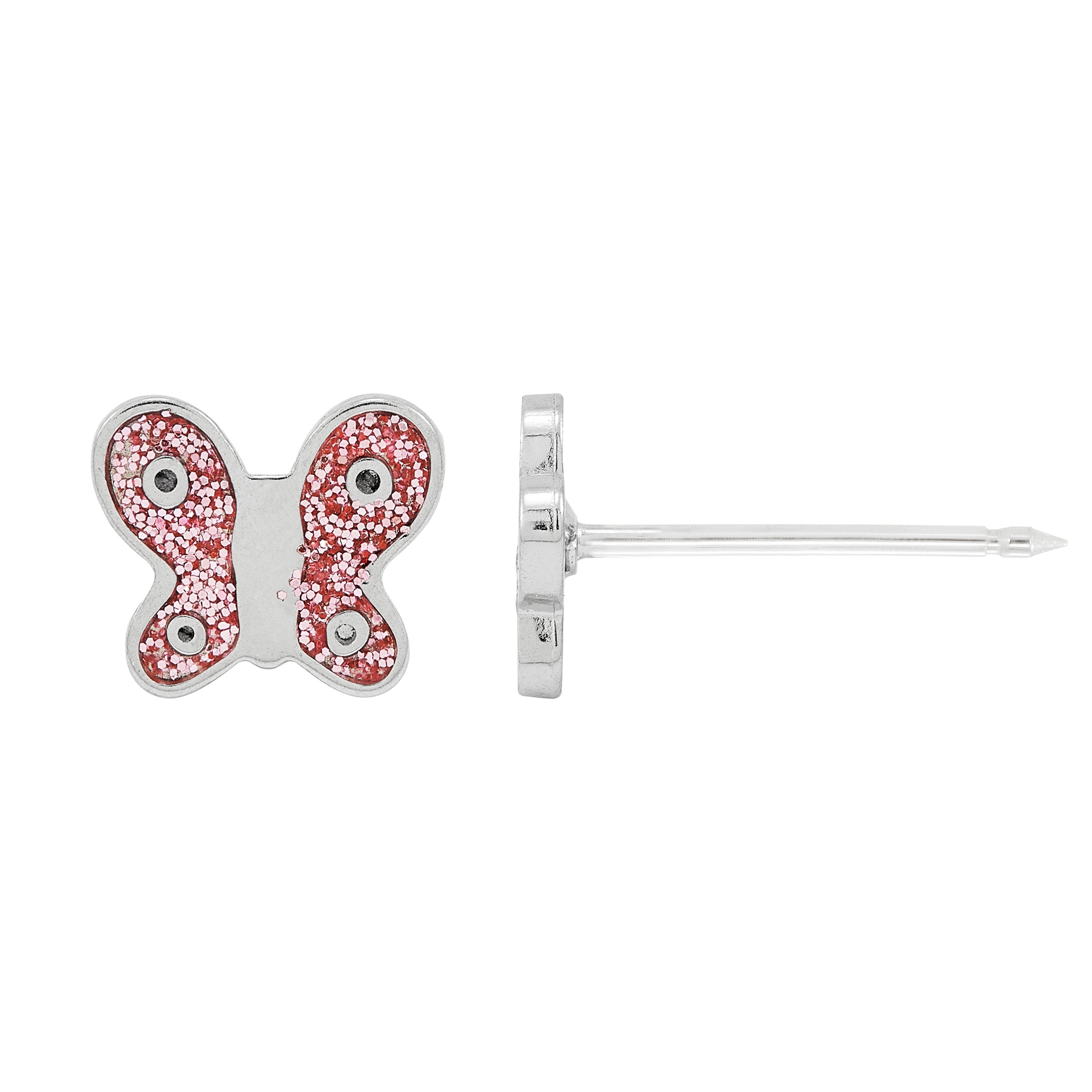 Medical Grade Stainless Steel POL 6mm Butterfly Glitter Pink Enamel - 008C