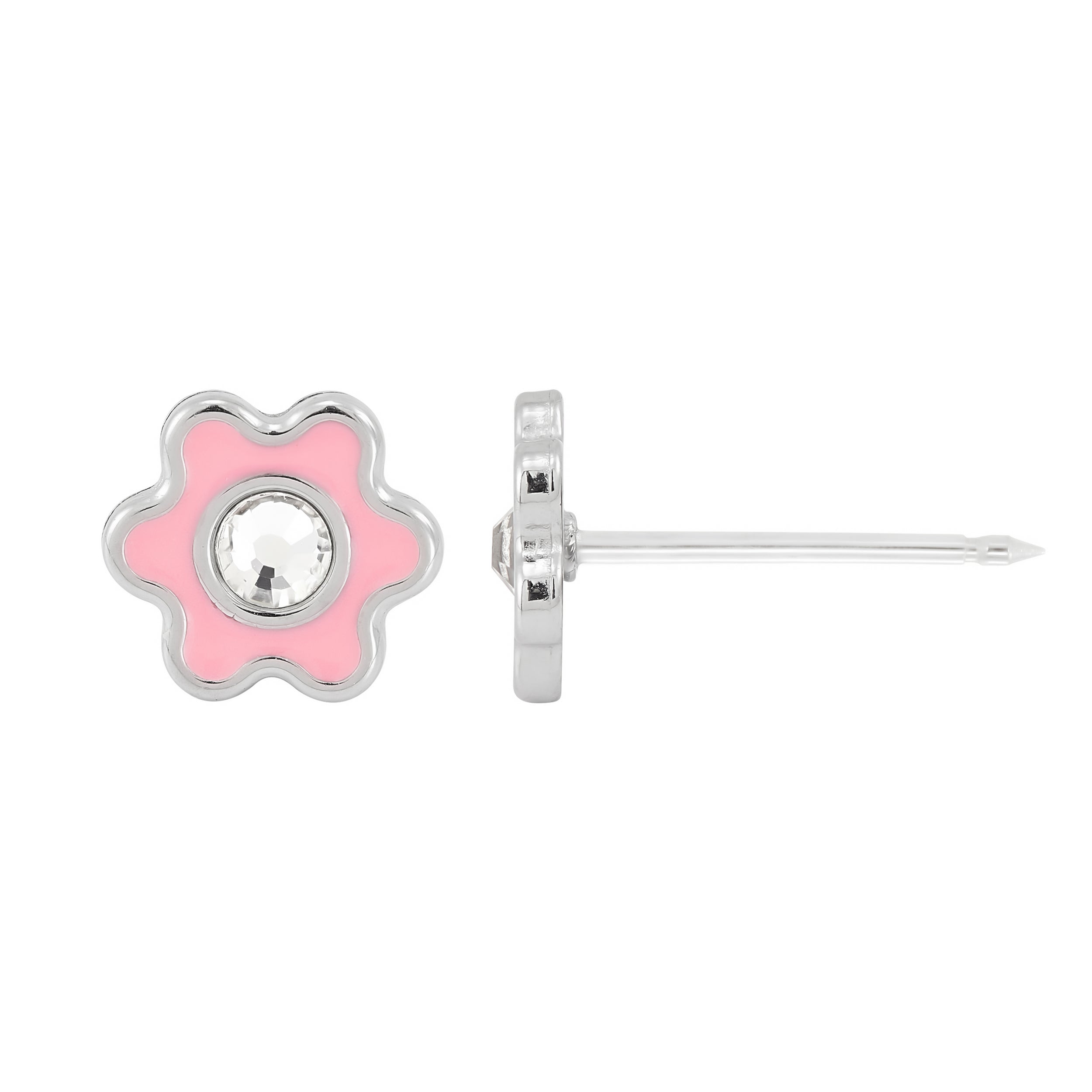Medical Grade Stainless Steel POL 6mm Flower Pink with Crystal - 009C