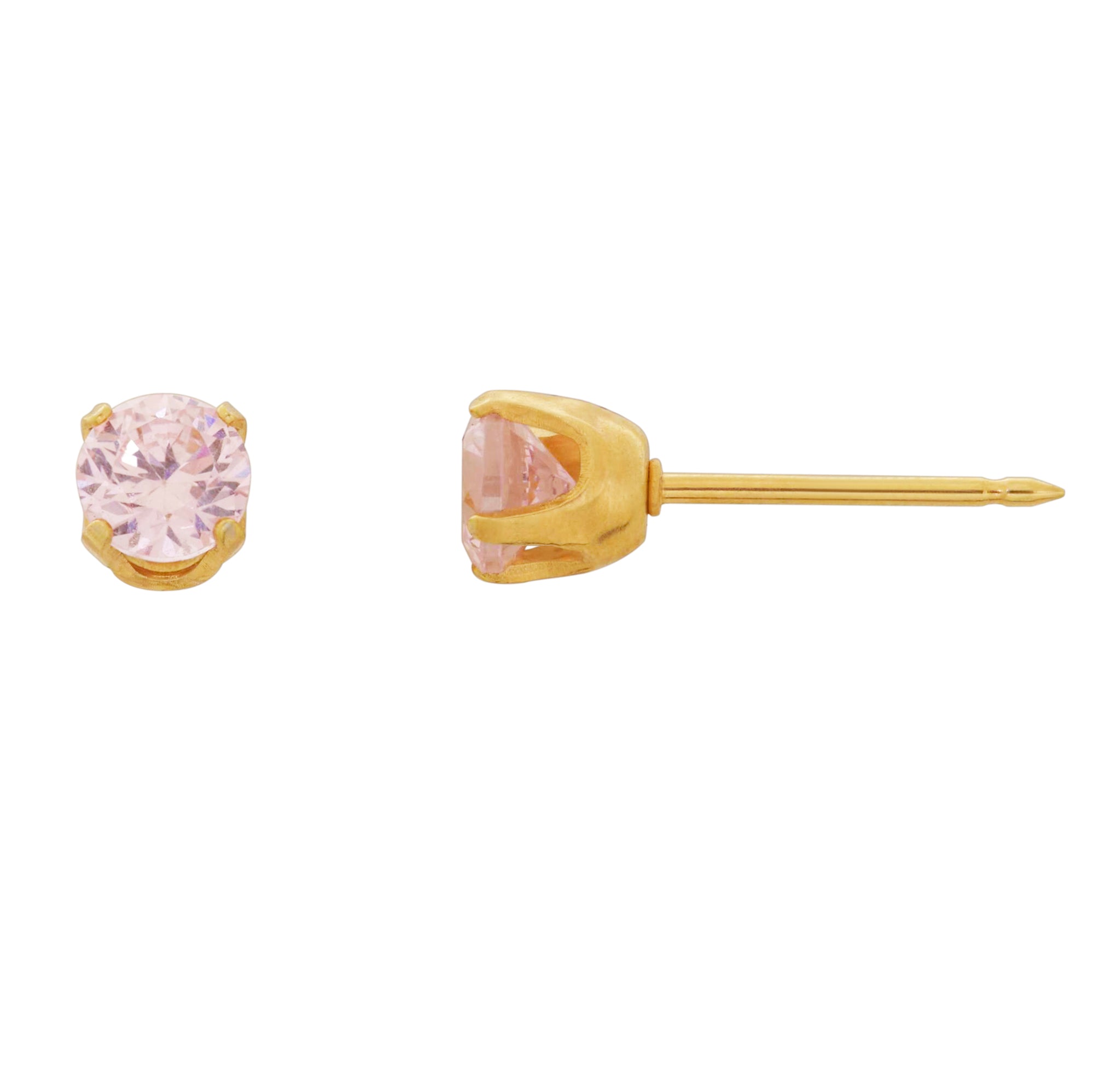 24ct Gold Plated Stainless Steel 5mm Pink CZ - 30C