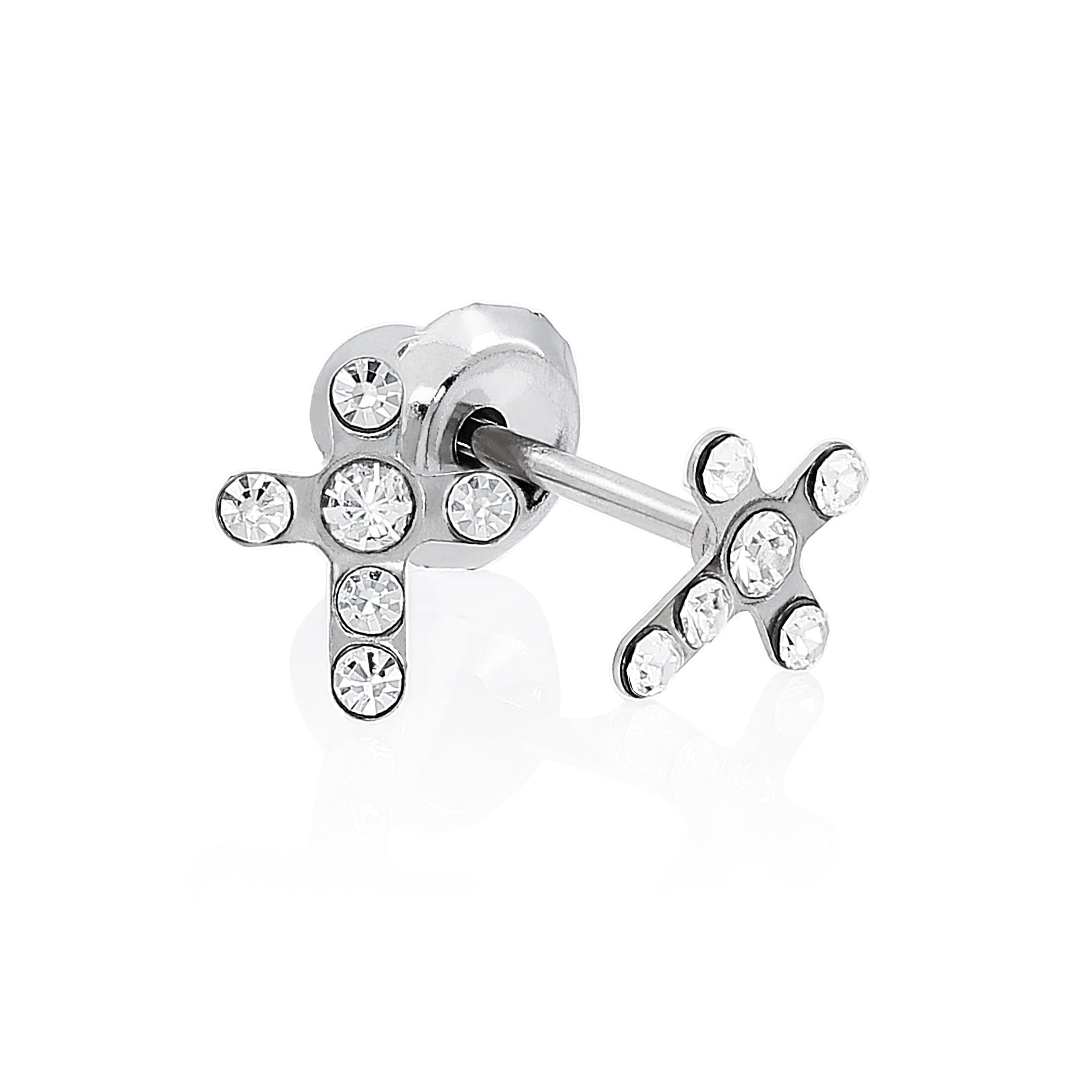 Medical Grade Stainless Steel Pave Clear Crystal Cross - 561C