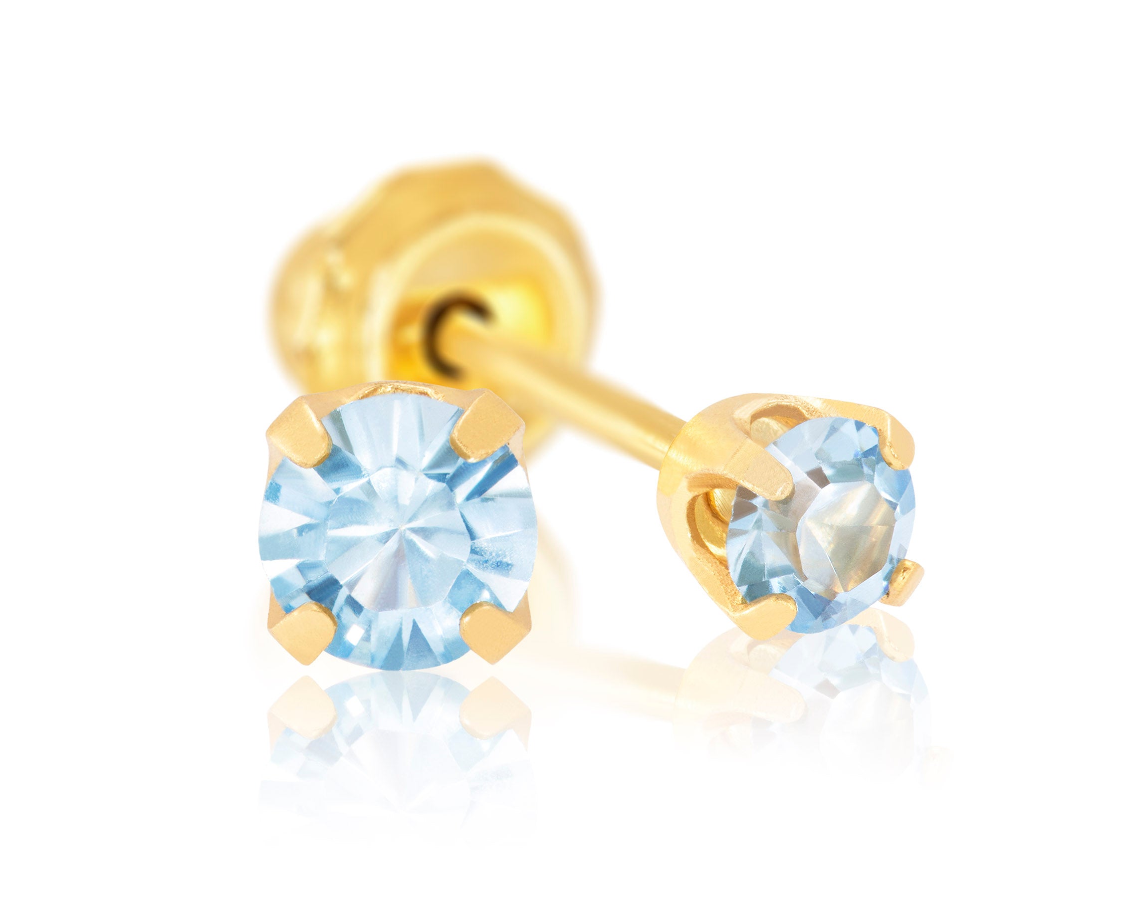 24ct Gold Plated Stainless Steel 3mm March Aquamarine - 83C