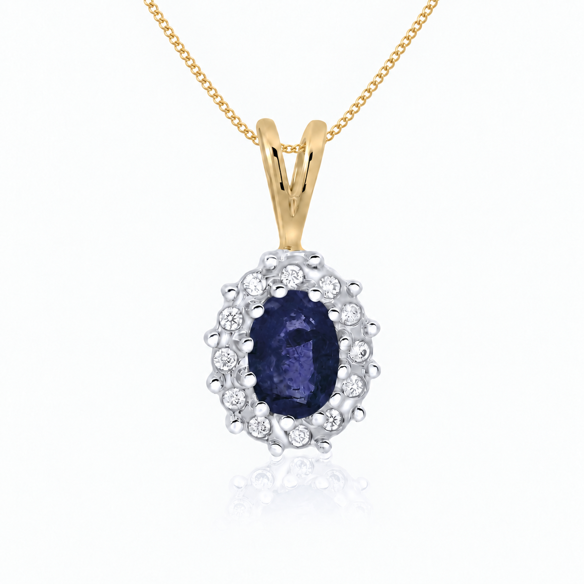 9ct Yellow Gold Sapphire & Diamond Cluster Pendant - AM4096
