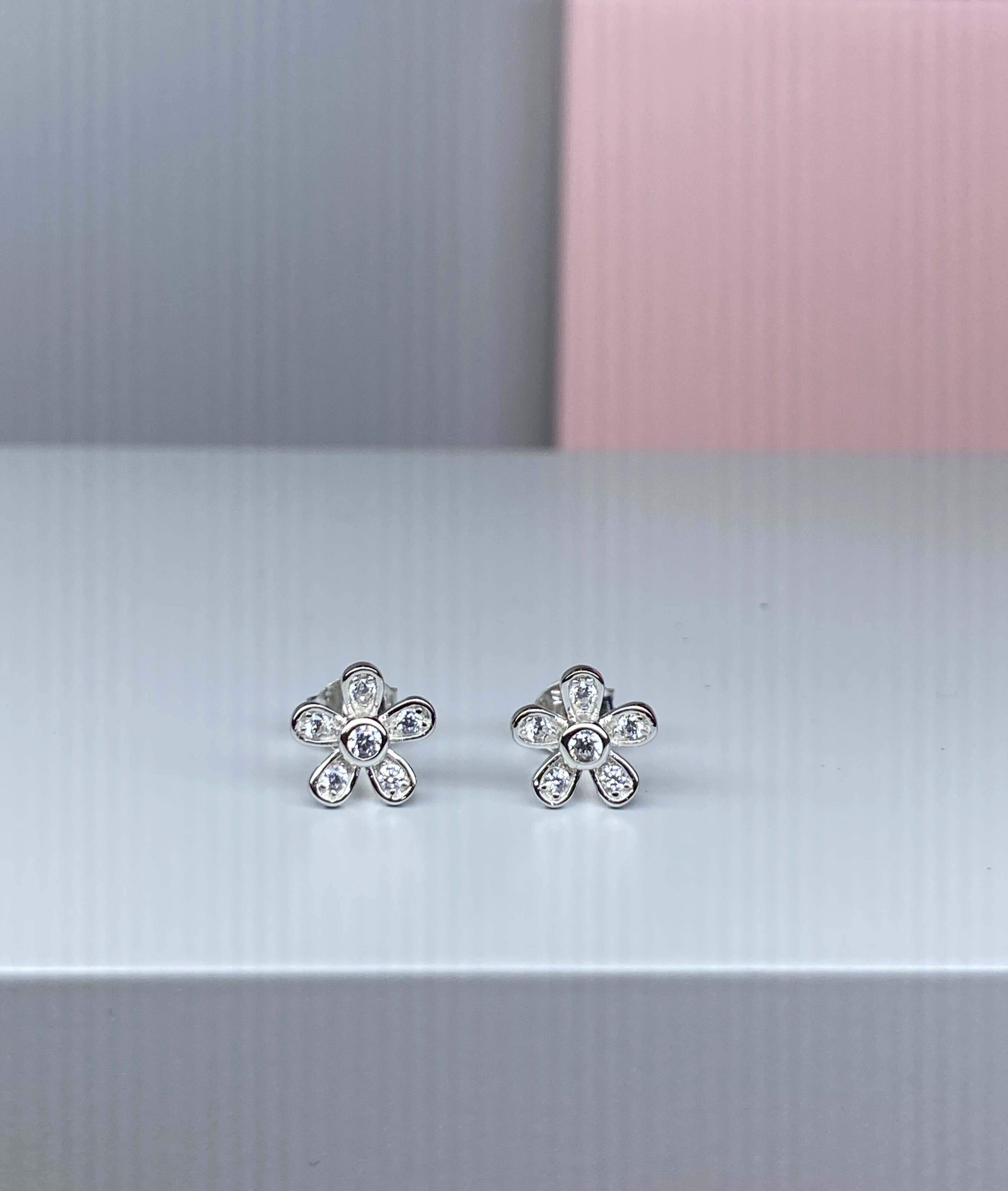 Sterling Silver Flower CZ Earrings - Hallmark Jewellers Formby & The Jewellers Bench Widnes