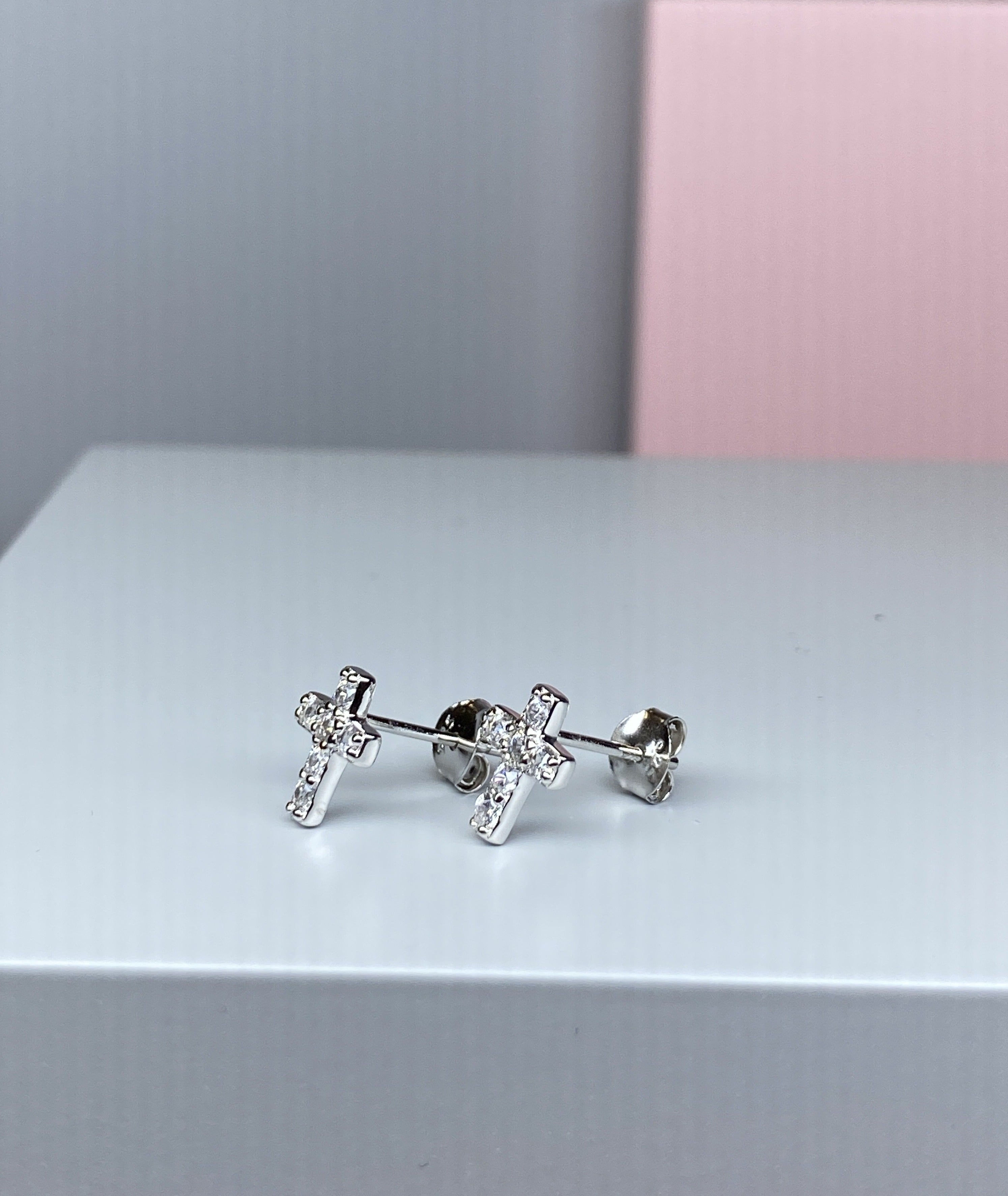 Sterling Silver Cross CZ Earrings - 9.5mm - Hallmark Jewellers Formby & The Jewellers Bench Widnes