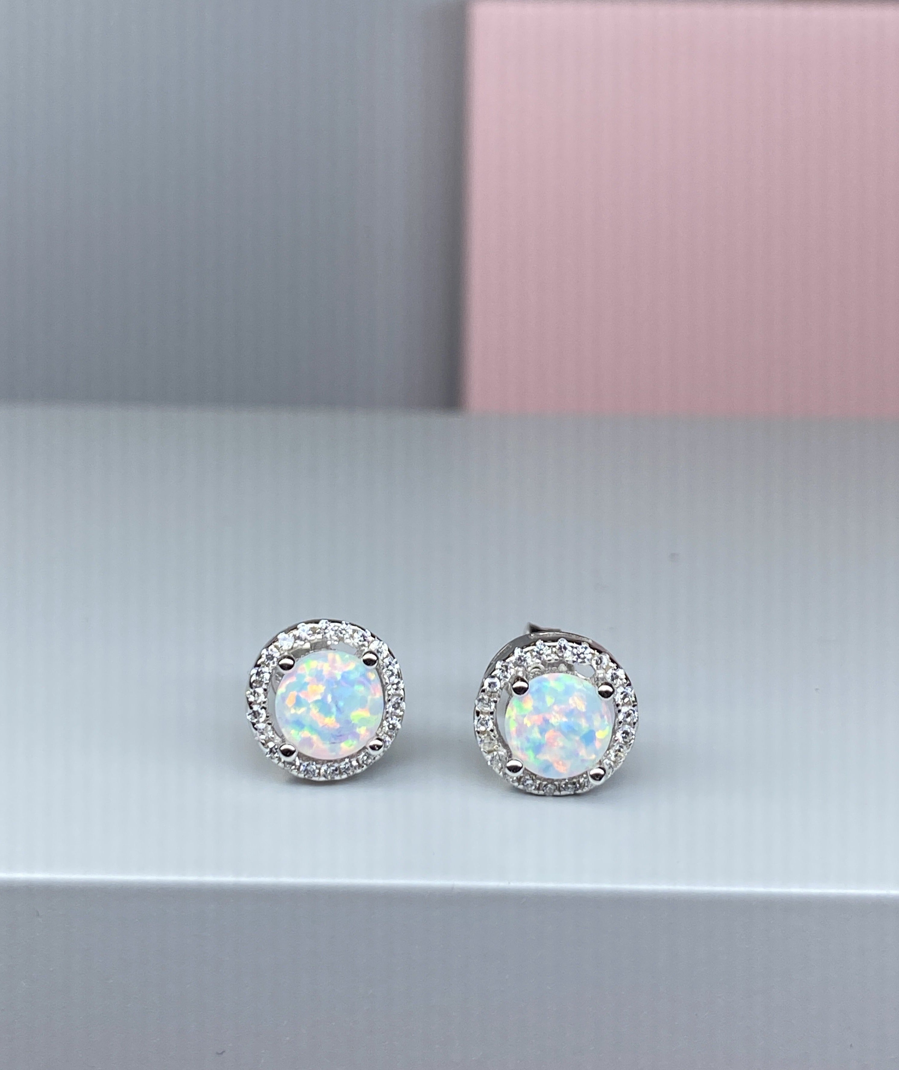 Sterling Silver Opal Halo Earrings - Hallmark Jewellers Formby & The Jewellers Bench Widnes