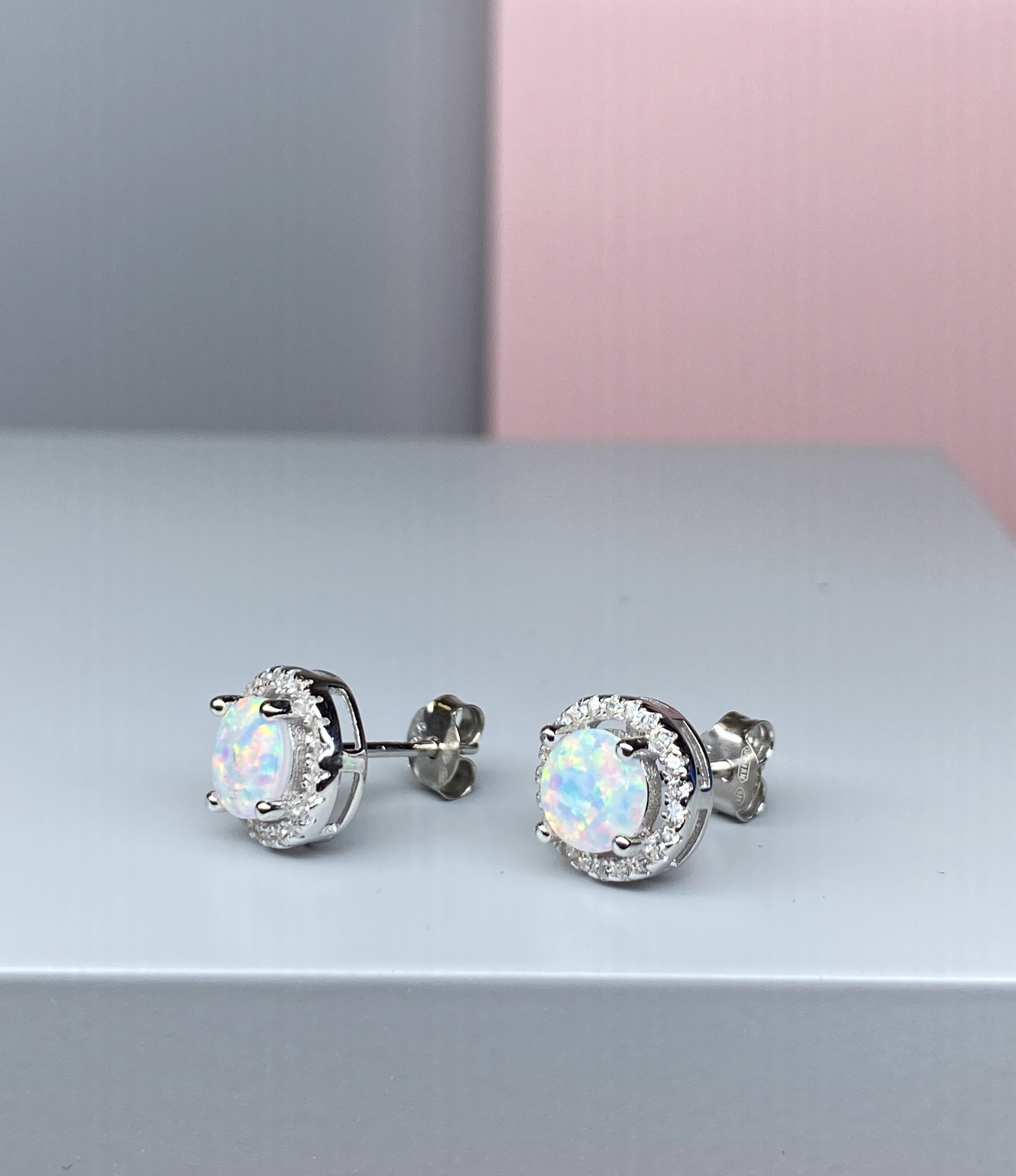 Opal sales halo earrings