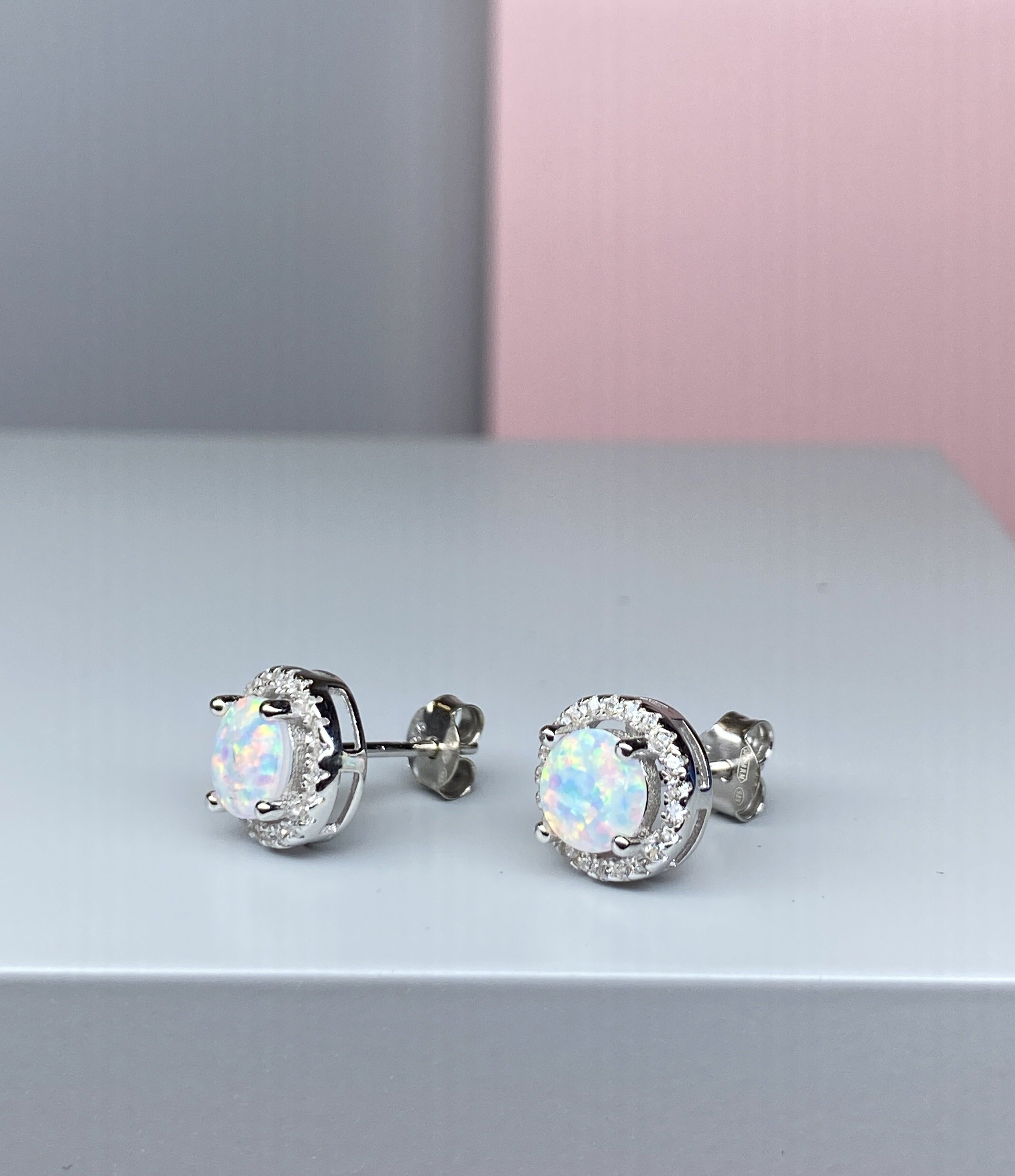 Sterling Silver Opal Halo Earrings - Hallmark Jewellers Formby & The Jewellers Bench Widnes