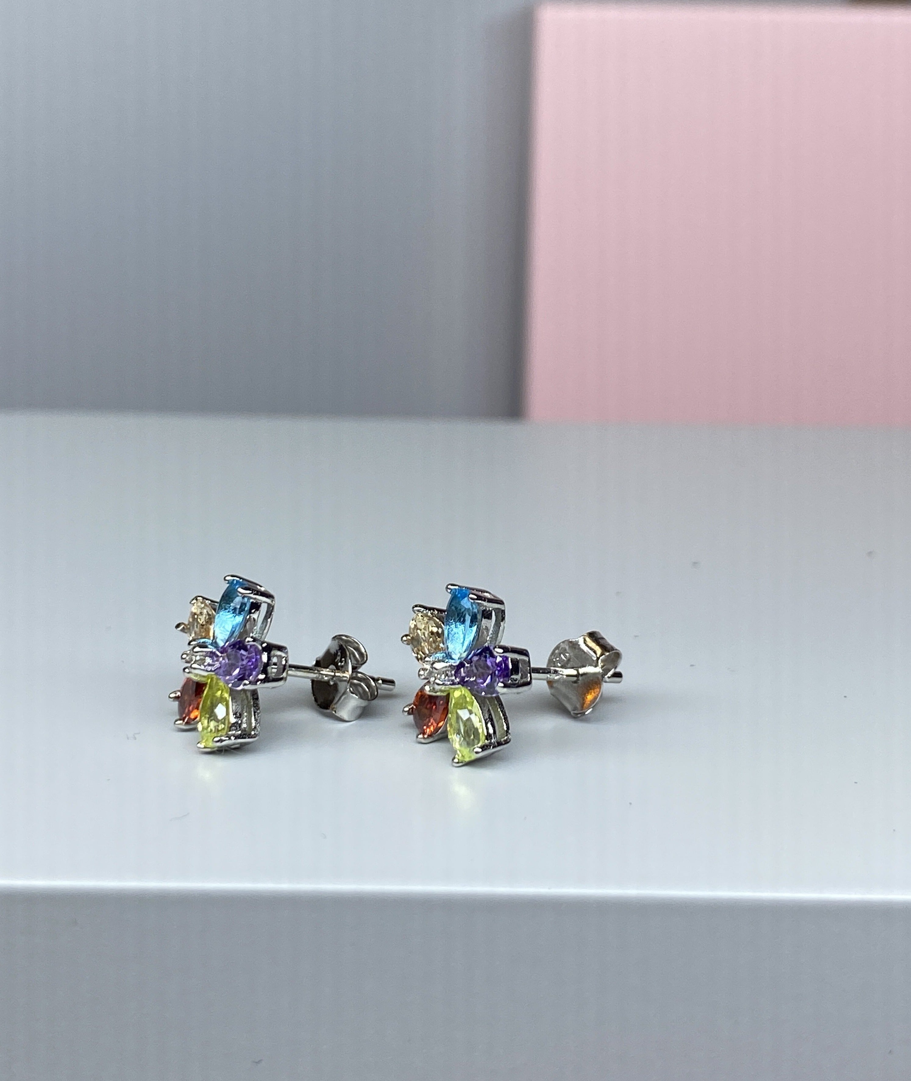 Sterling Silver Coloured CZ Flower Earrings - Hallmark Jewellers Formby & The Jewellers Bench Widnes