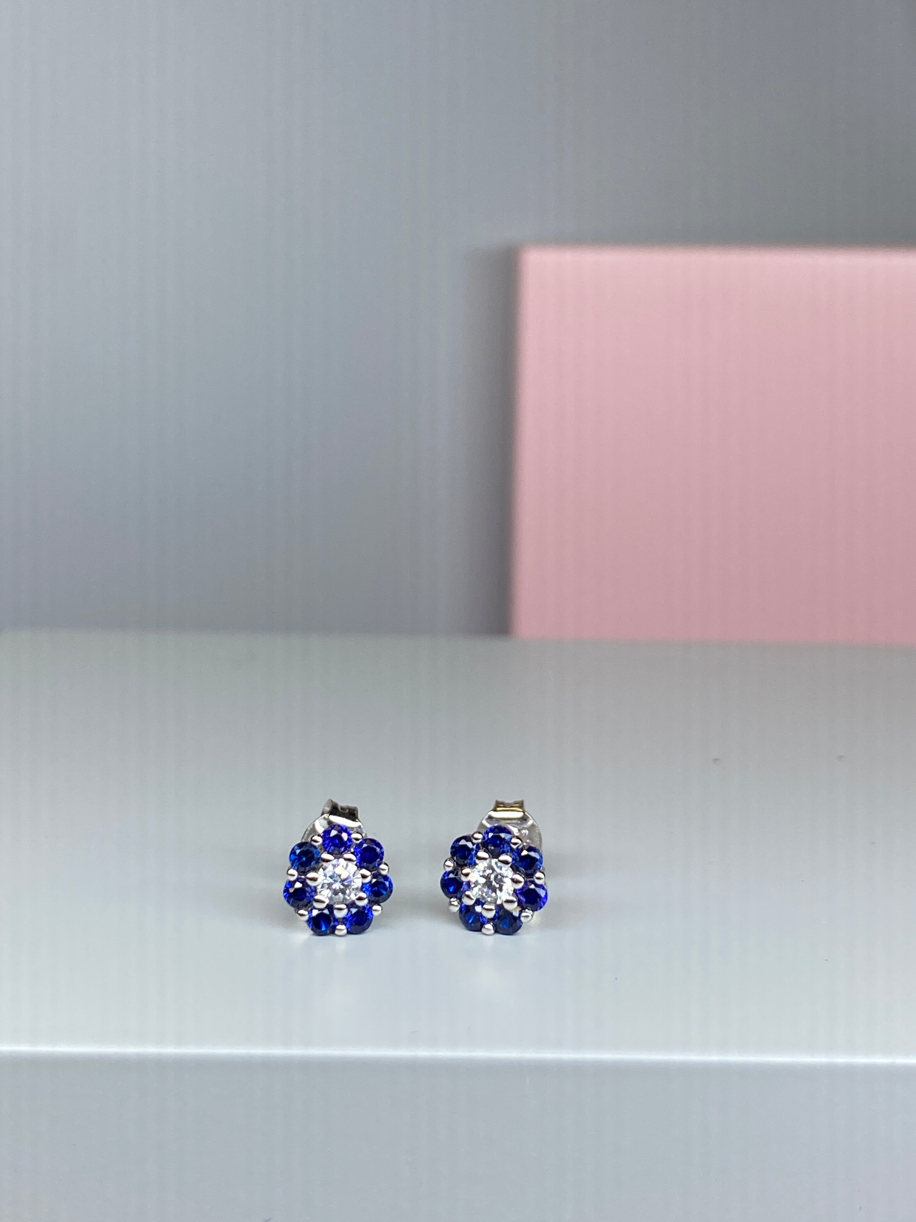 Sterling Silver Royal Blue and White CZ Earrings - Hallmark Jewellers Formby & The Jewellers Bench Widnes