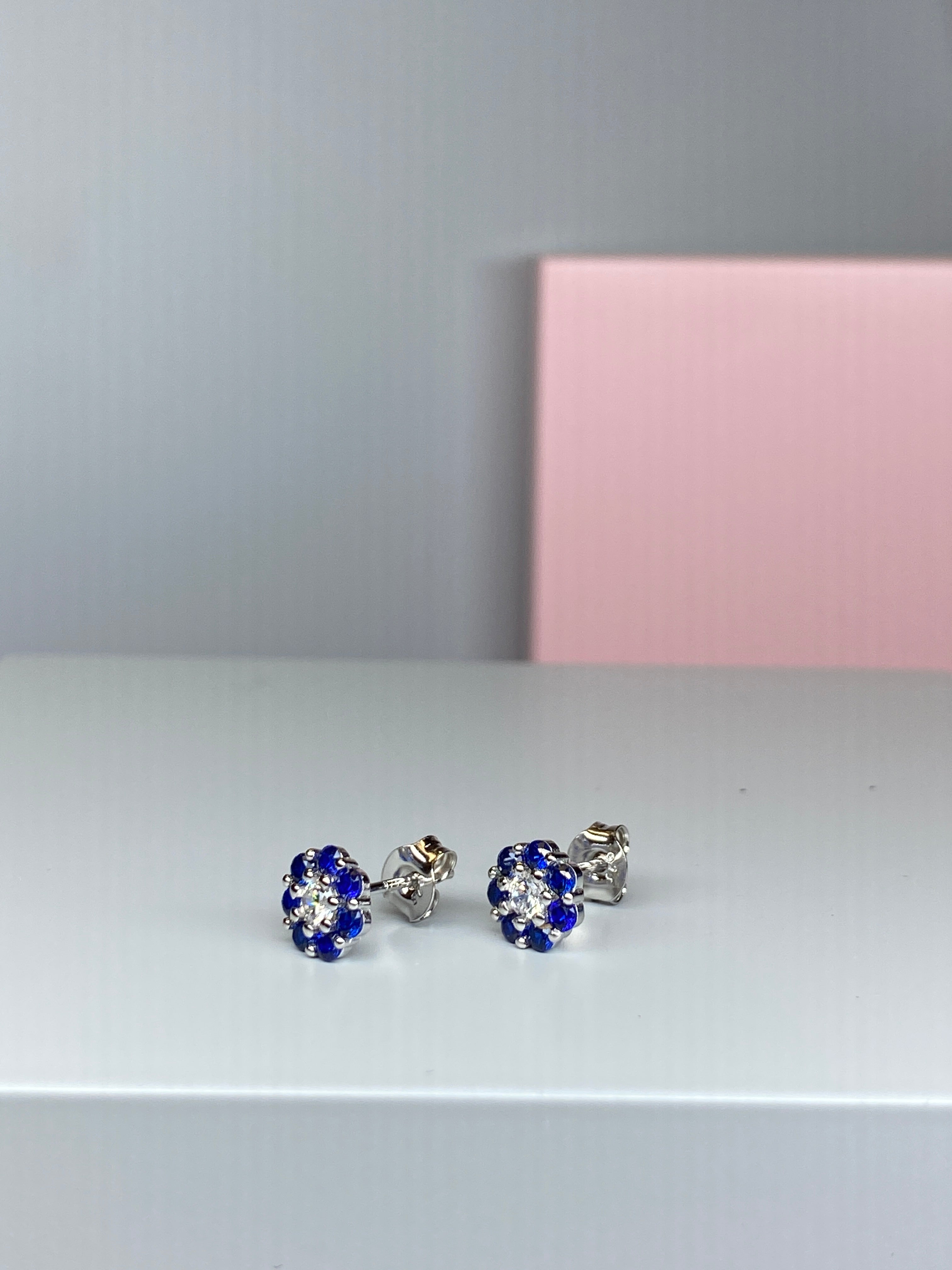Sterling Silver Royal Blue and White CZ Earrings - Hallmark Jewellers Formby & The Jewellers Bench Widnes