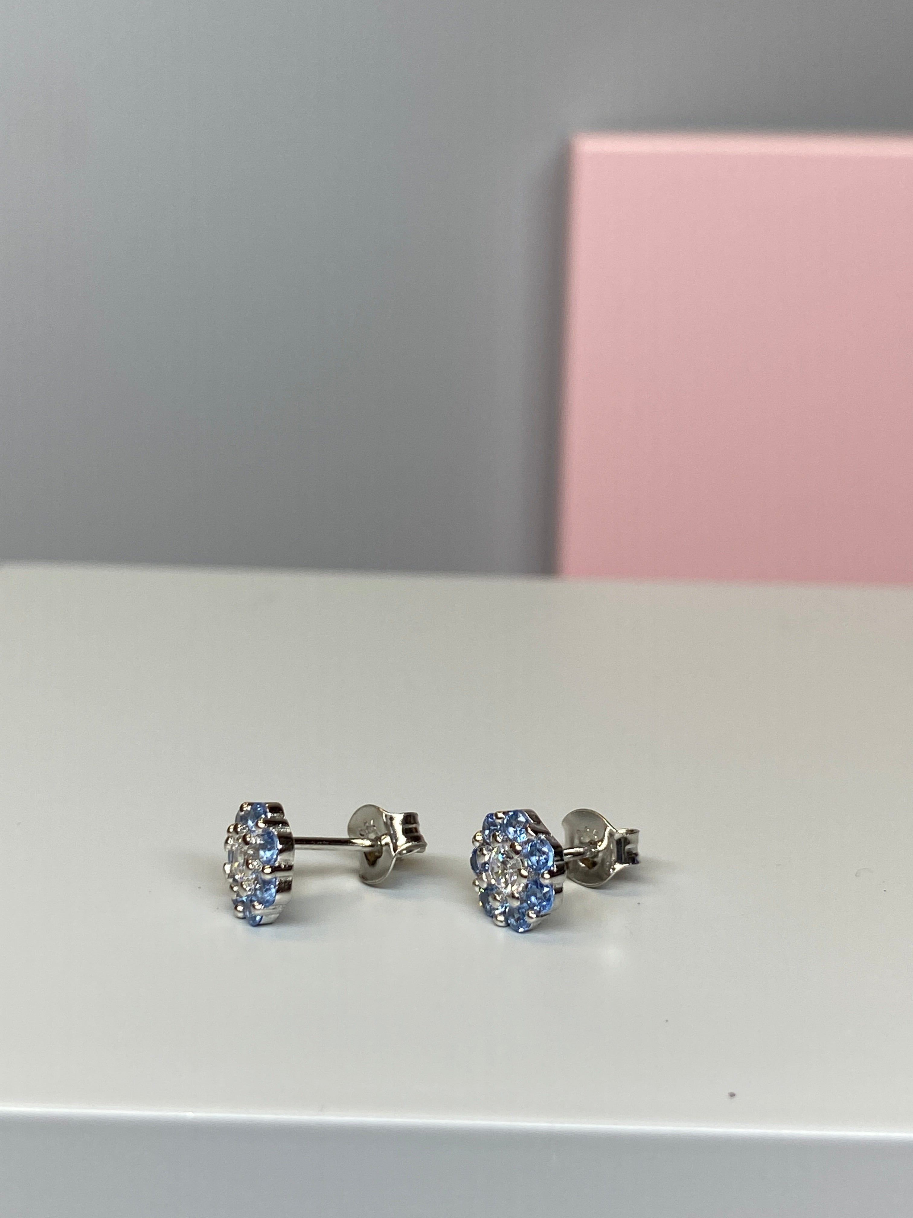 Sterling Silver Light Blue and White CZ Earrings - Hallmark Jewellers Formby & The Jewellers Bench Widnes