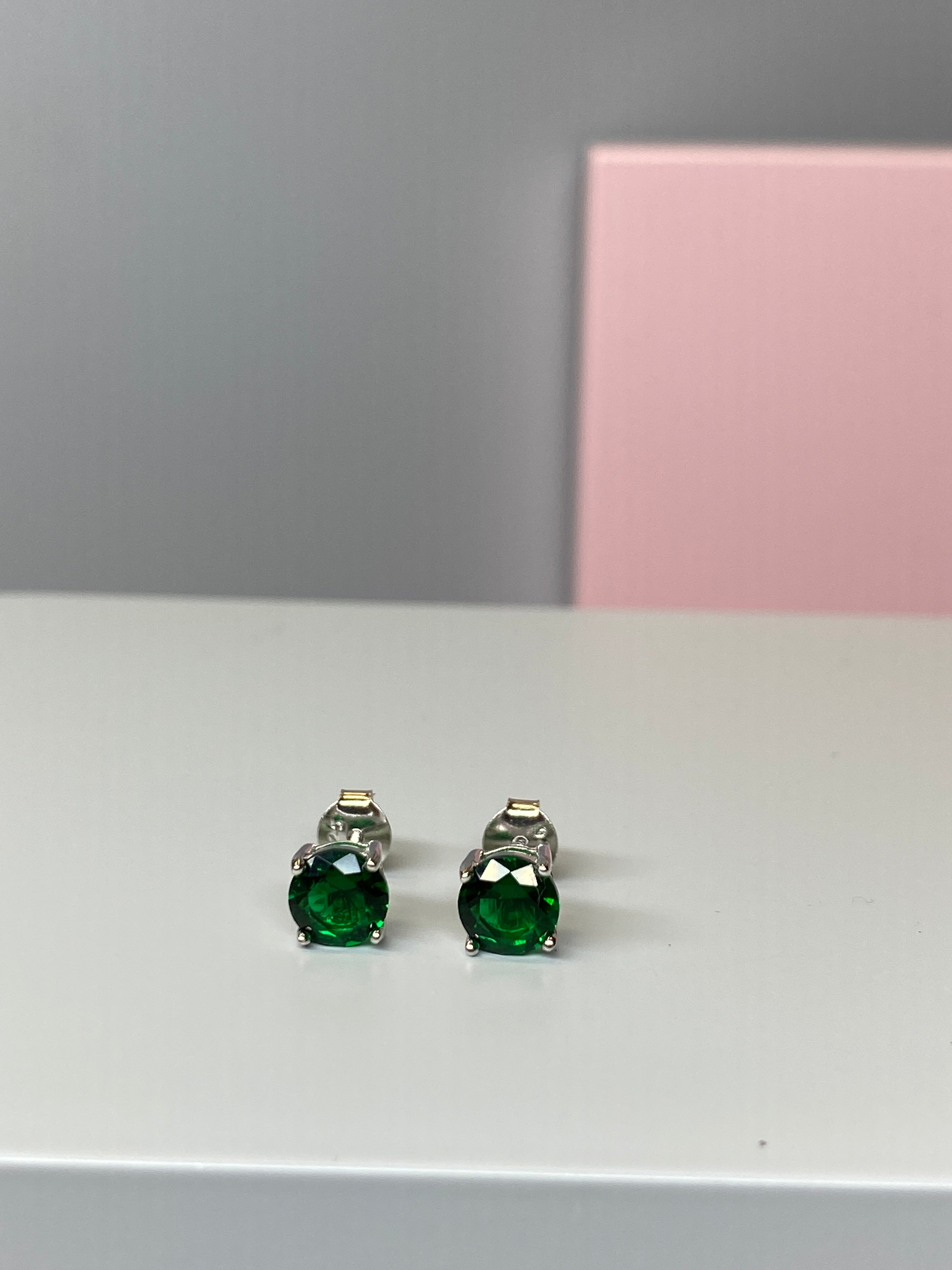 Sterling Silver Green Round CZ Earrings - 6mm - Hallmark Jewellers Formby & The Jewellers Bench Widnes