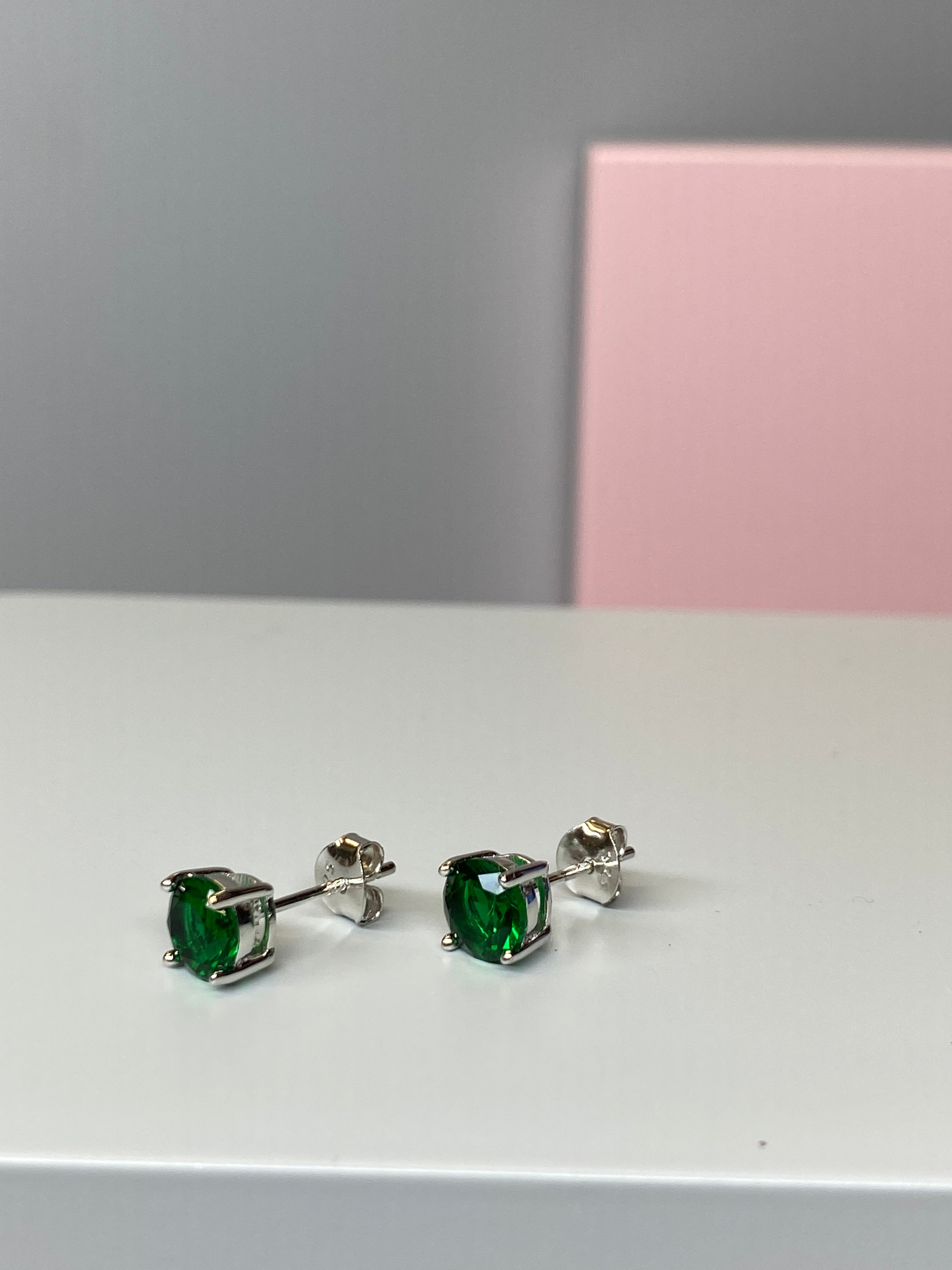 Sterling Silver Green Round CZ Earrings - 6mm - Hallmark Jewellers Formby & The Jewellers Bench Widnes