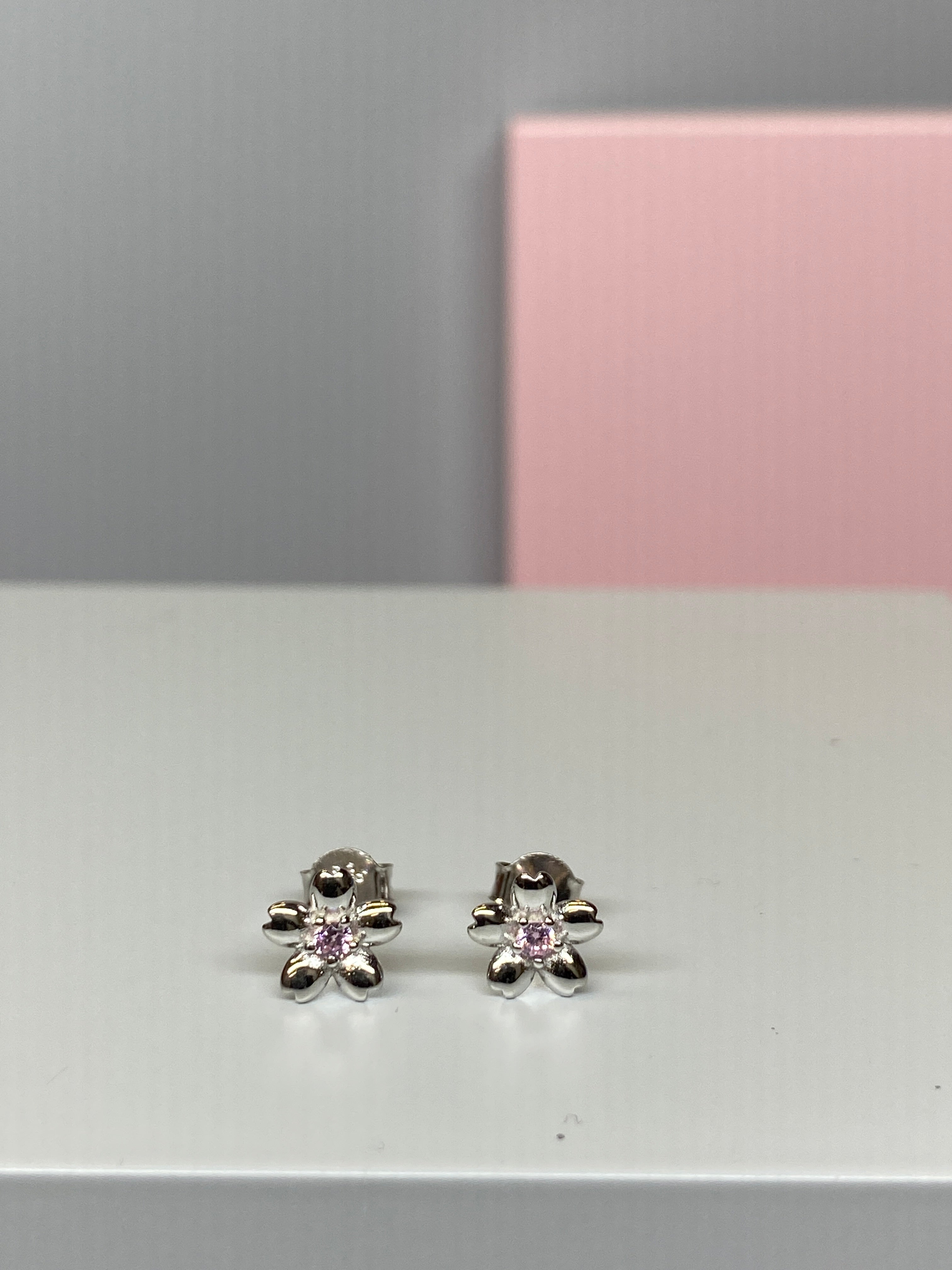 Sterling Silver Pink CZ Flower Earrings - 7.5mm - Hallmark Jewellers Formby & The Jewellers Bench Widnes