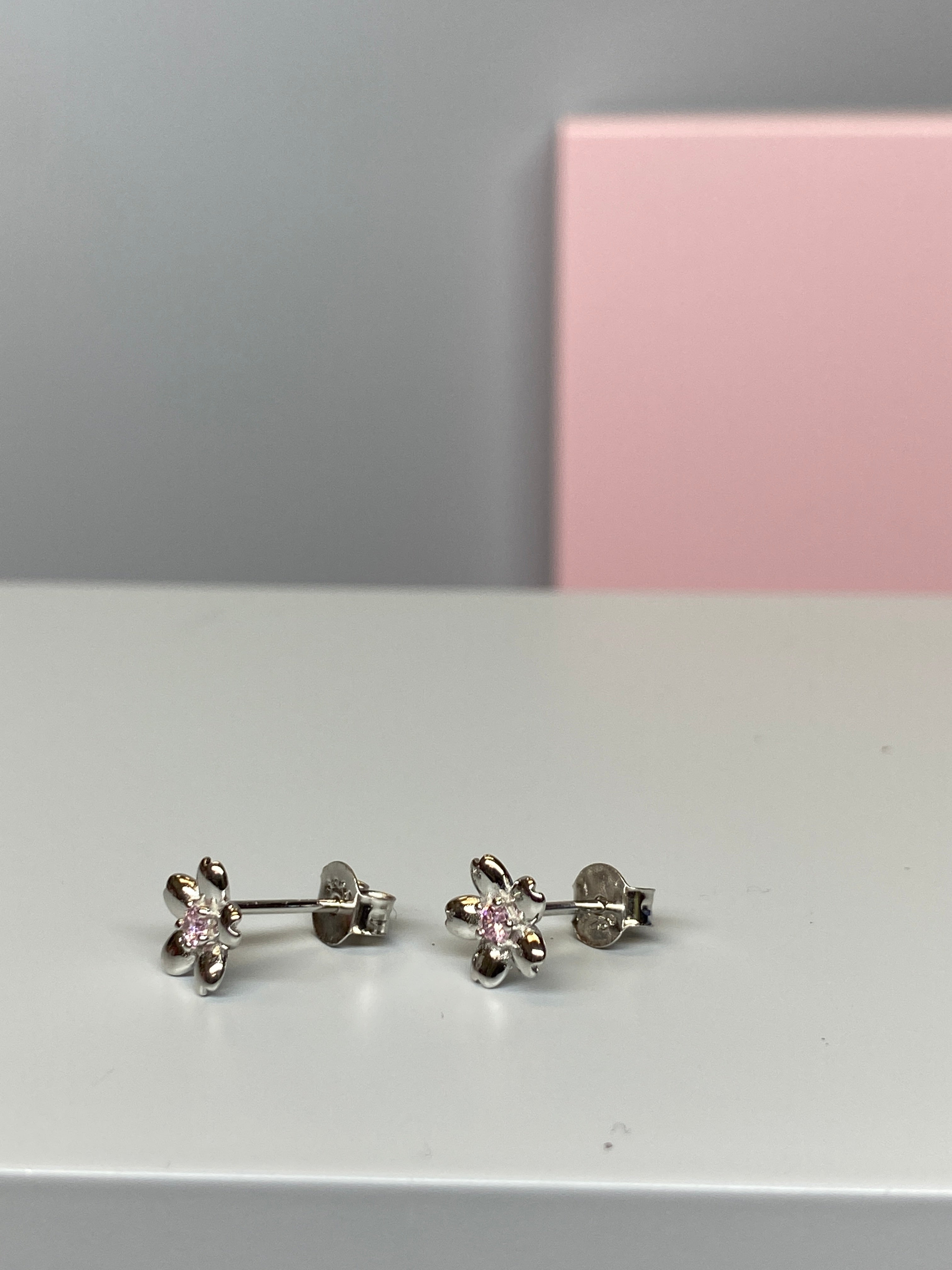 Sterling Silver Pink CZ Flower Earrings - 7.5mm - Hallmark Jewellers Formby & The Jewellers Bench Widnes
