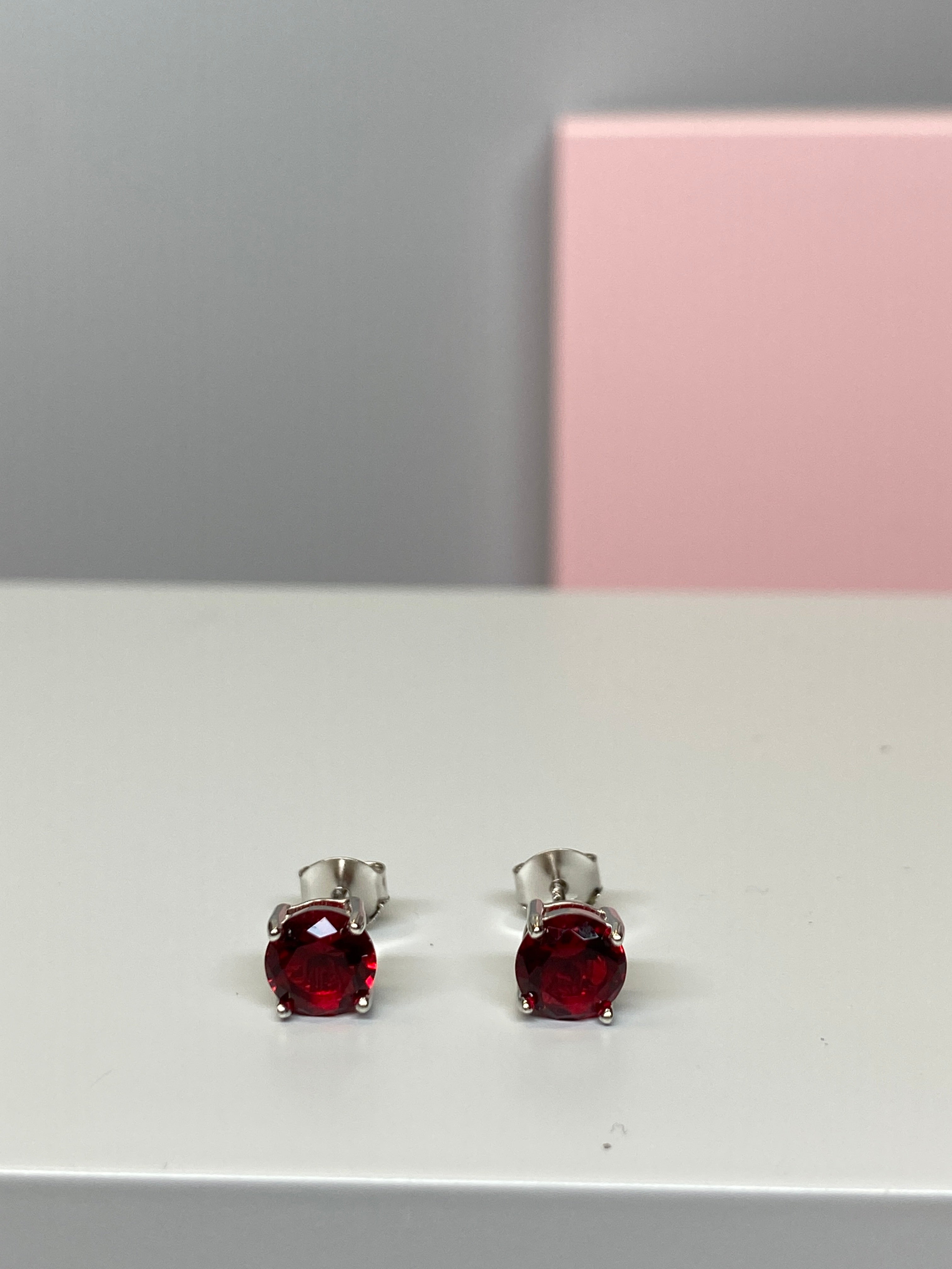 Sterling Silver Round Red CZ Earrings - 6mm - Hallmark Jewellers Formby & The Jewellers Bench Widnes