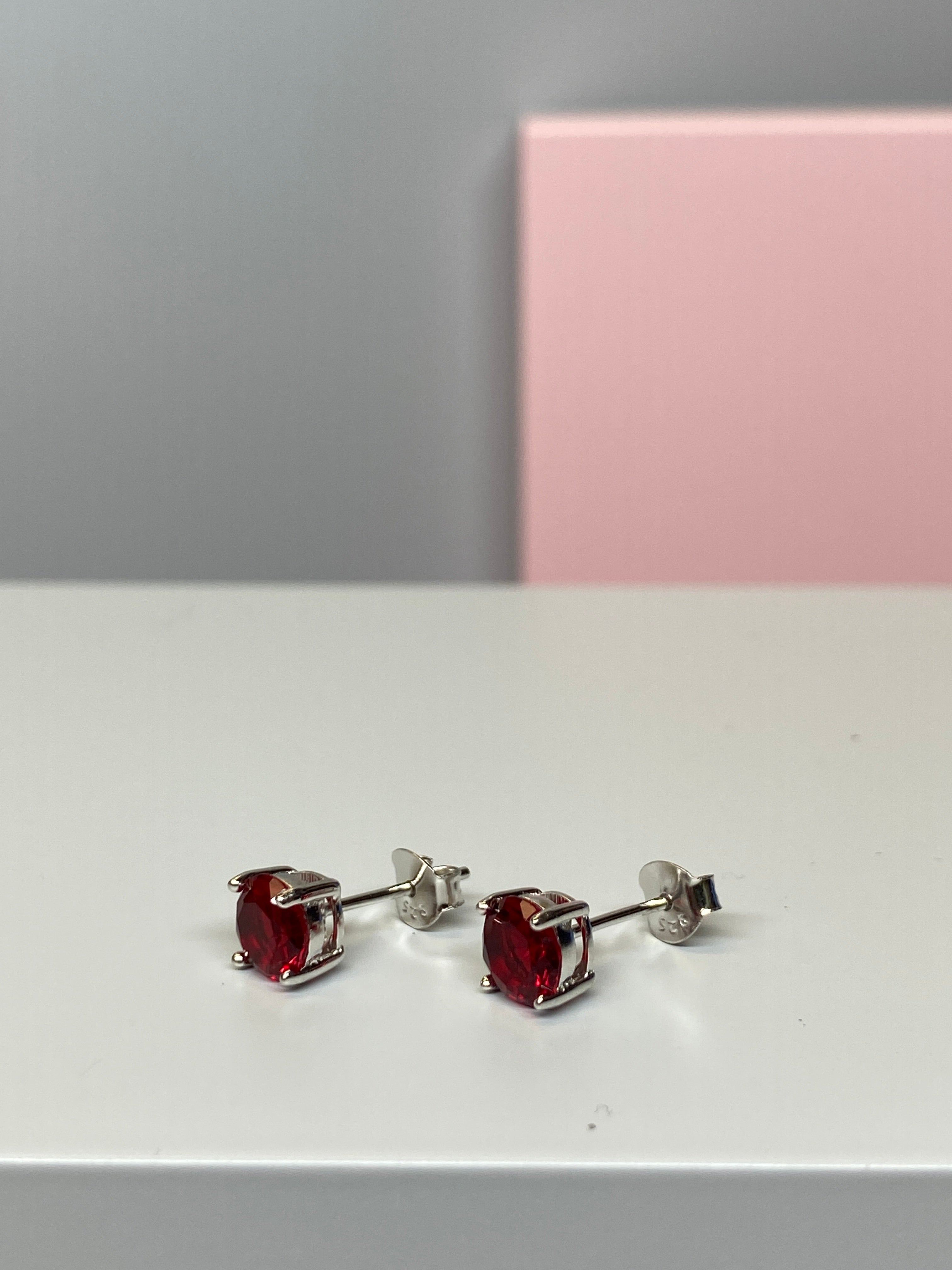 Sterling Silver Round Red CZ Earrings - 6mm - Hallmark Jewellers Formby & The Jewellers Bench Widnes