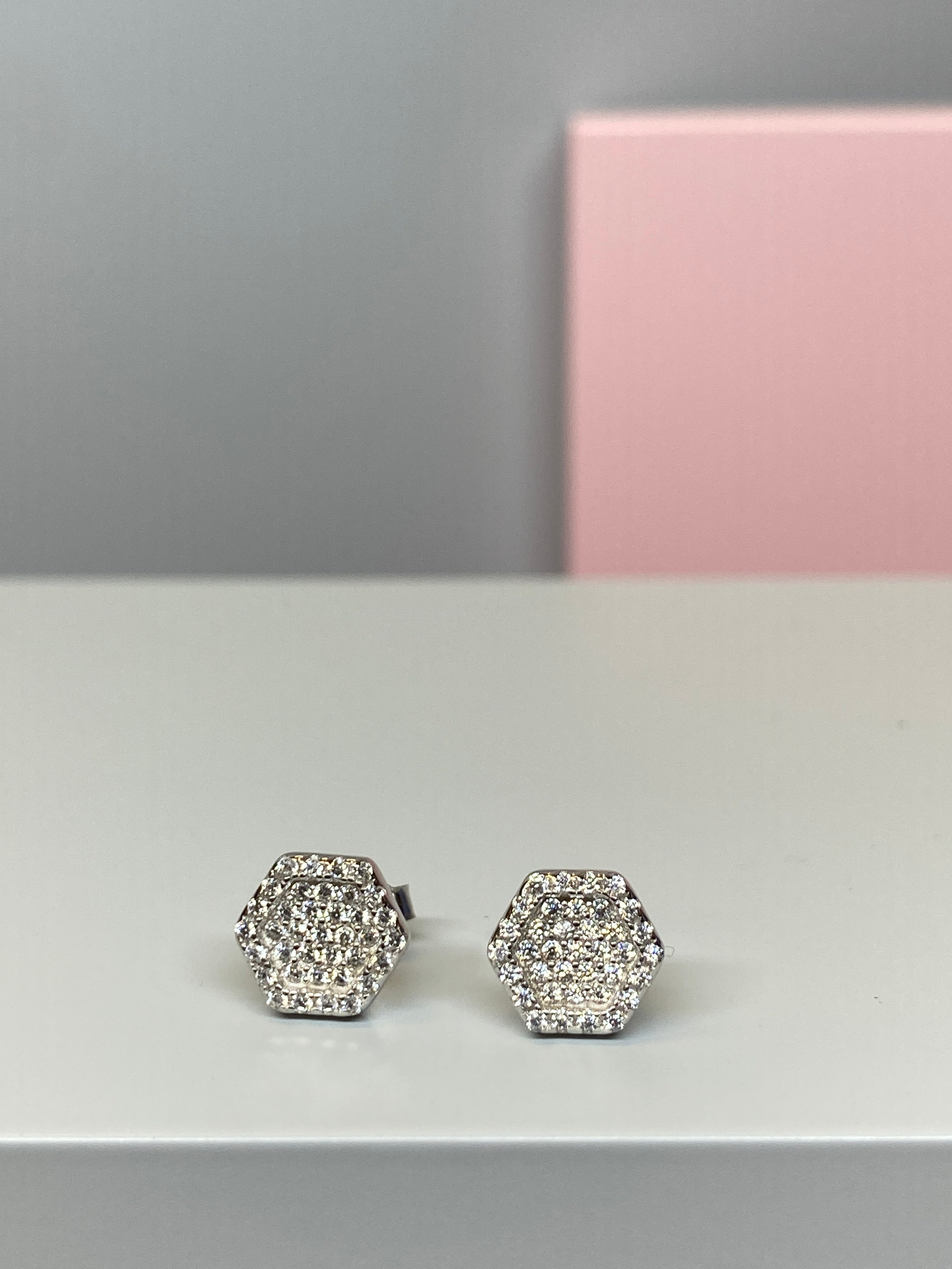 Sterling Silver Hexagon CZ Earrings - 9mm - Hallmark Jewellers Formby & The Jewellers Bench Widnes