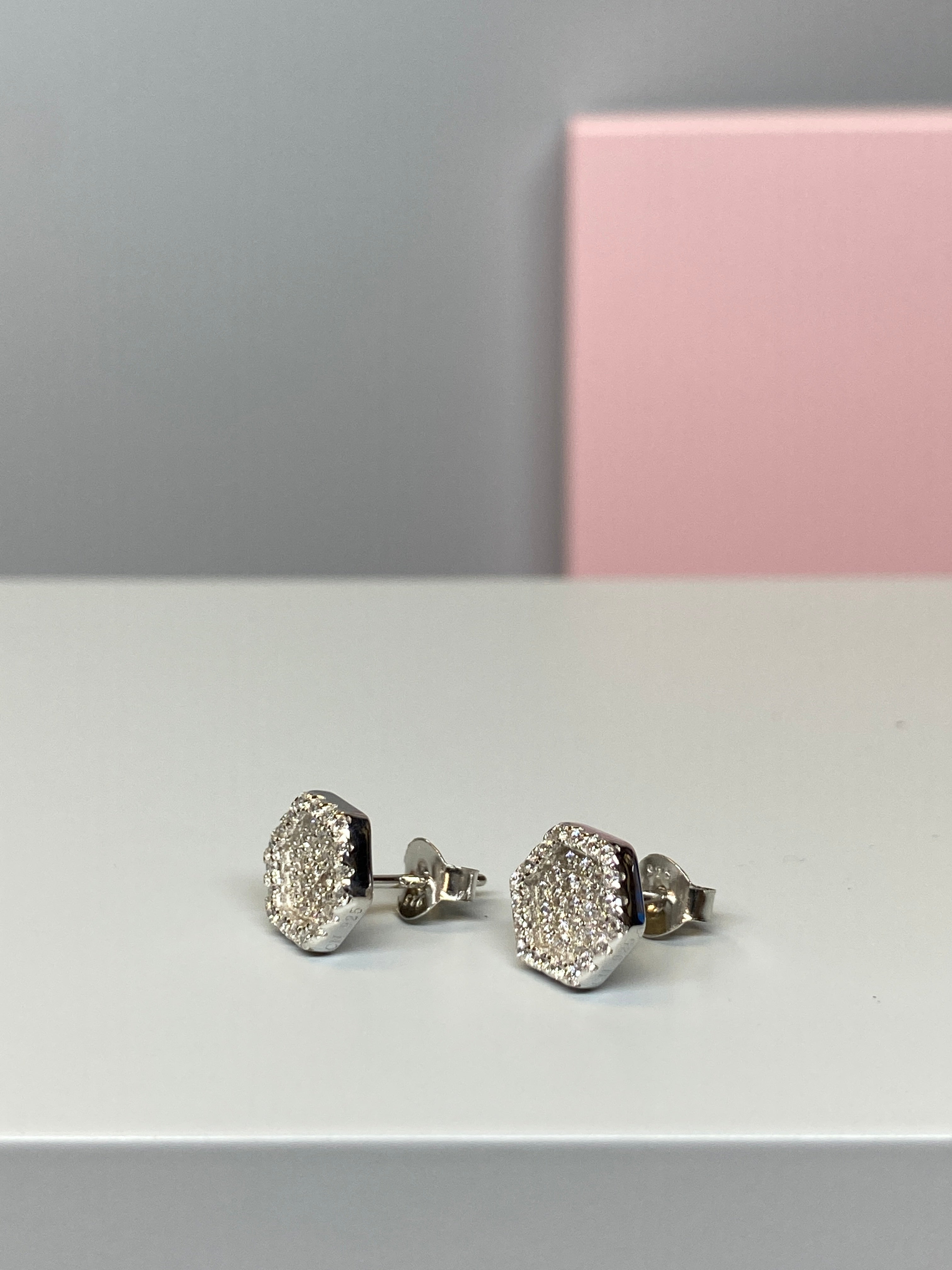 Sterling Silver Hexagon CZ Earrings - 9mm - Hallmark Jewellers Formby & The Jewellers Bench Widnes