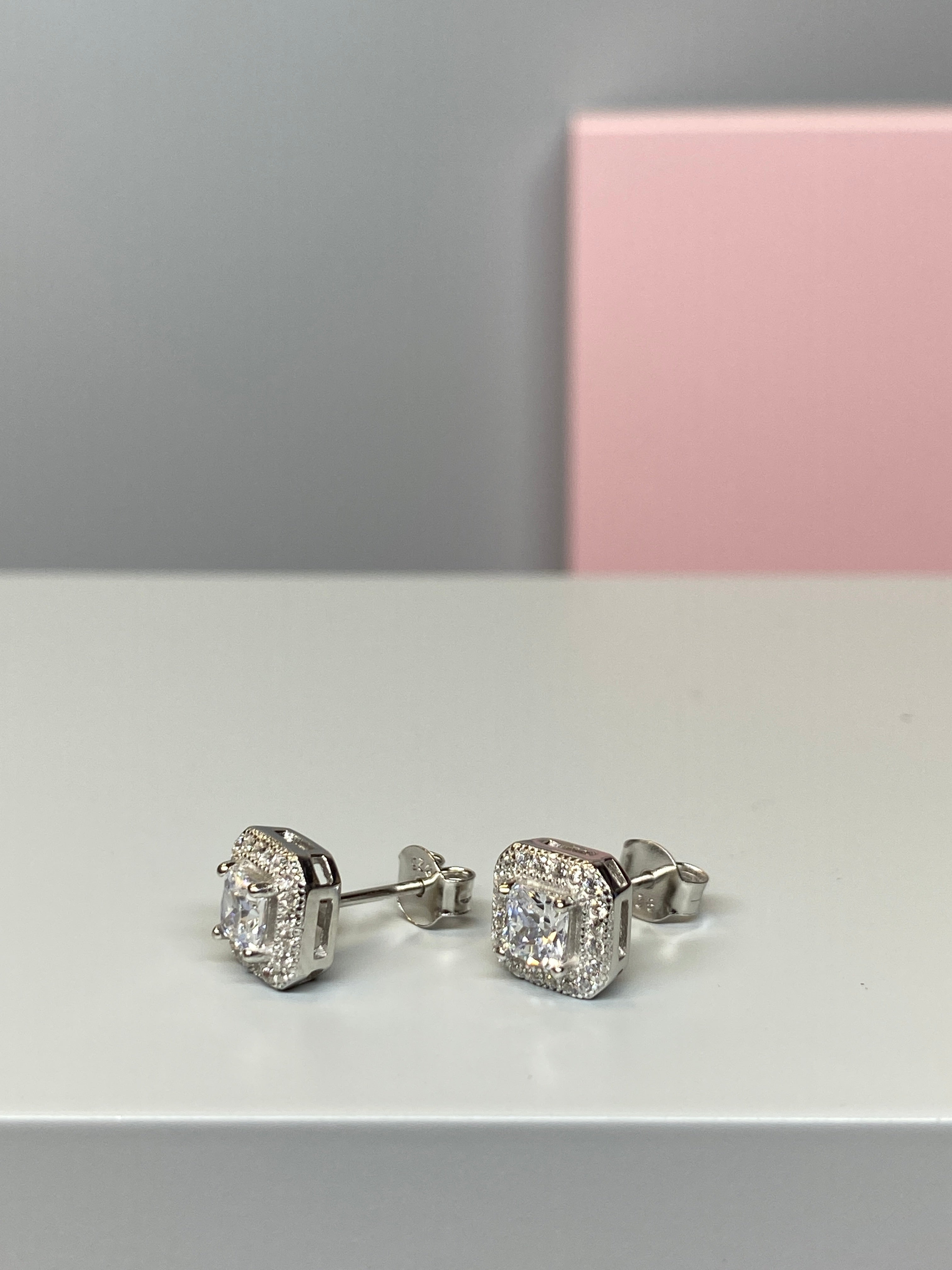 Sterling Silver Square CZ Earrings - 8mm - Hallmark Jewellers Formby & The Jewellers Bench Widnes