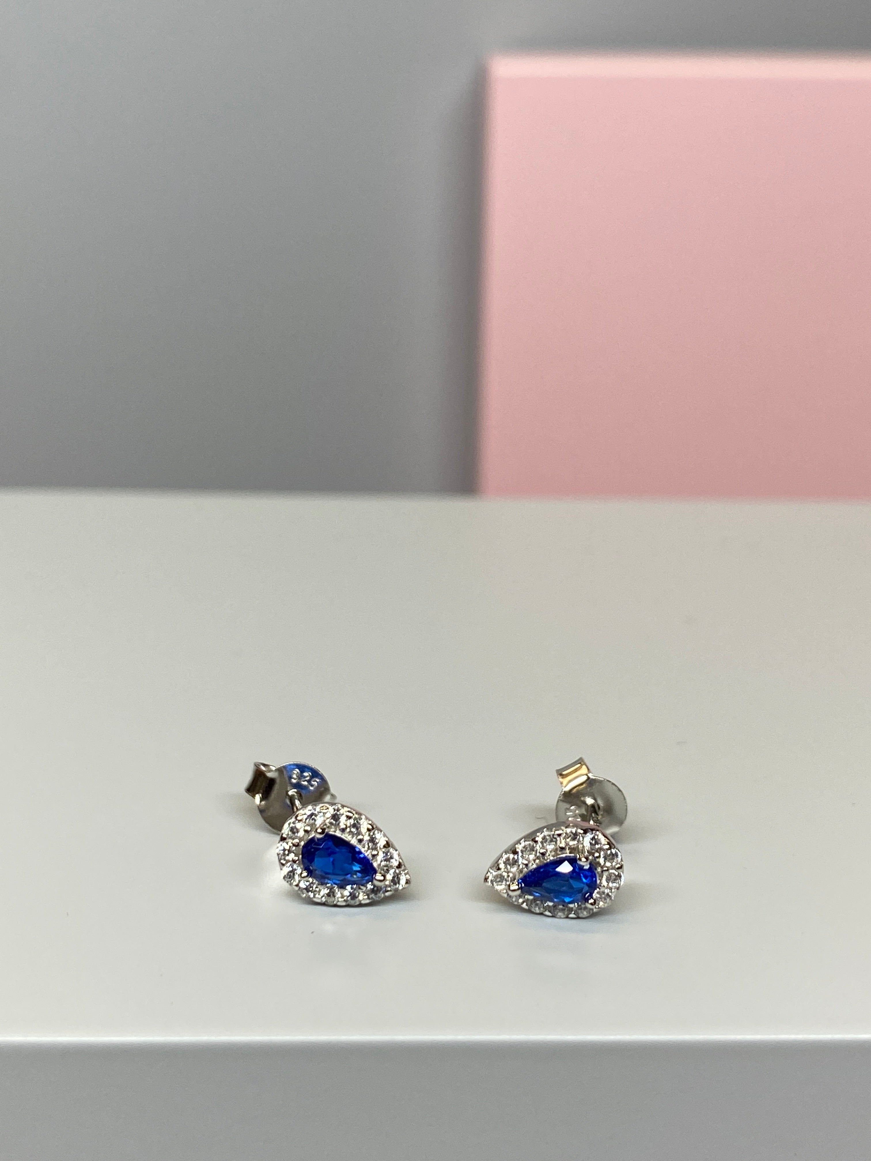 Sterling Silver Pear Shaped Blue and CZ Earrings - Hallmark Jewellers Formby & The Jewellers Bench Widnes