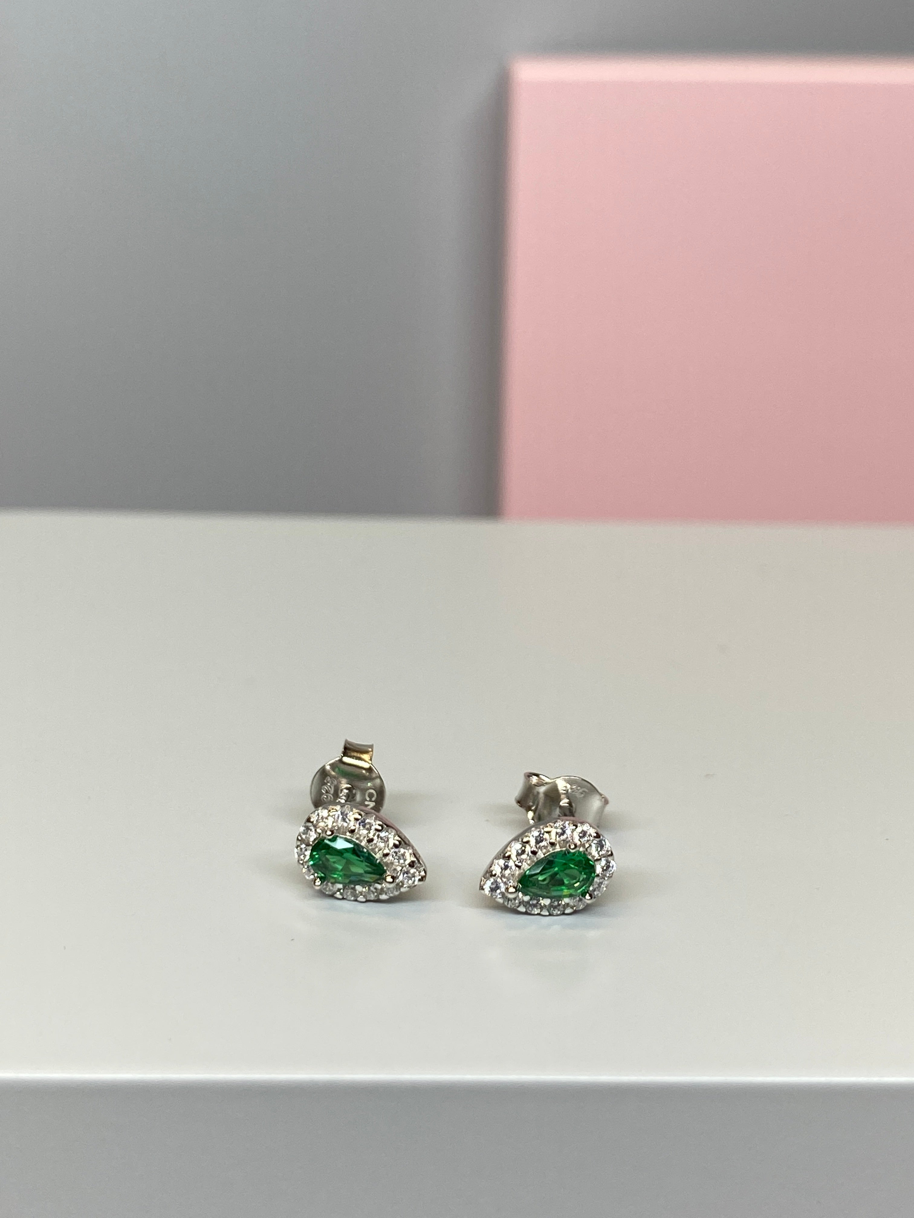 Sterling Silver Pear Shaped Green and CZ Earrings - Hallmark Jewellers Formby & The Jewellers Bench Widnes