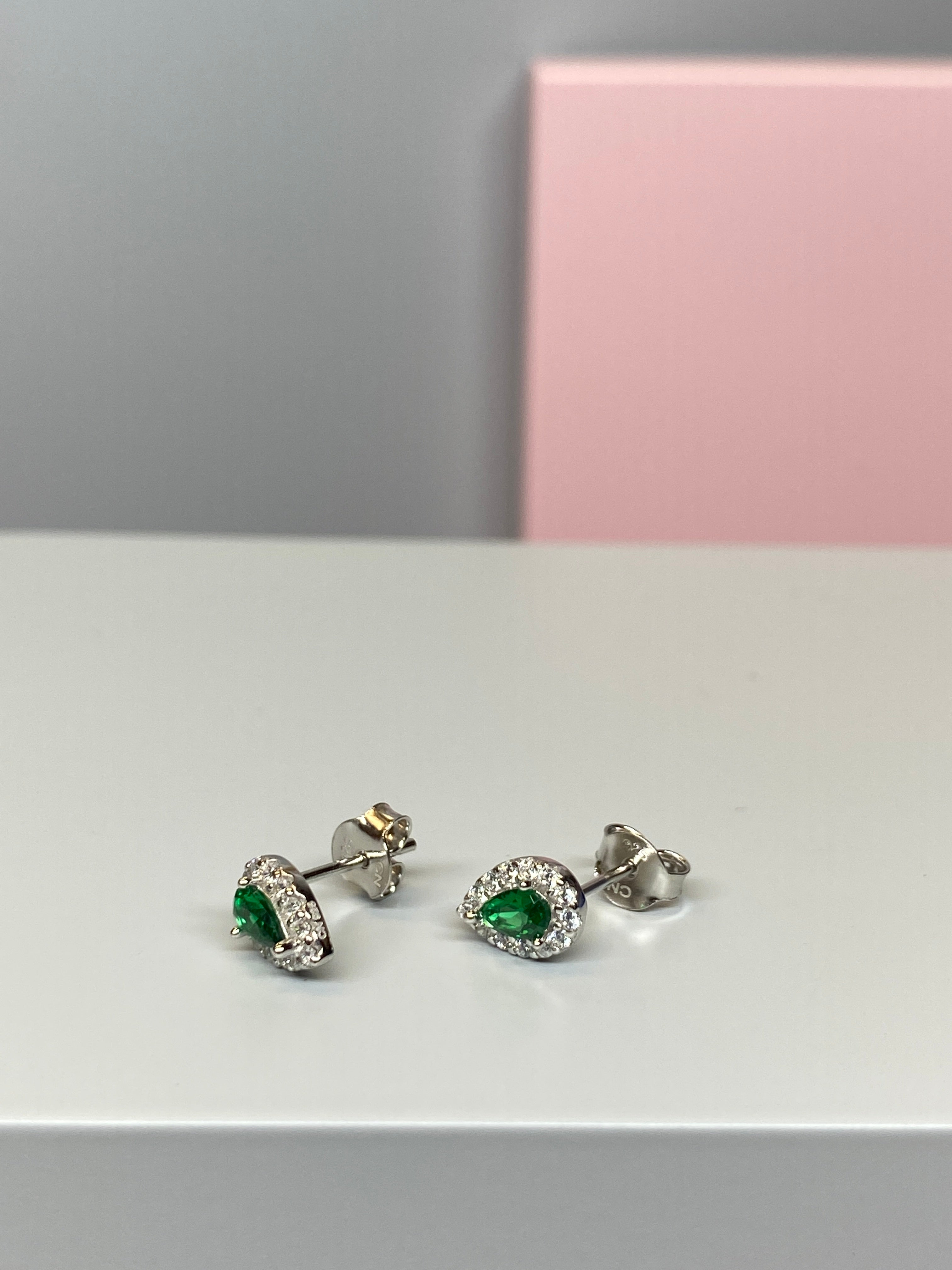 Sterling Silver Pear Shaped Green and CZ Earrings - Hallmark Jewellers Formby & The Jewellers Bench Widnes