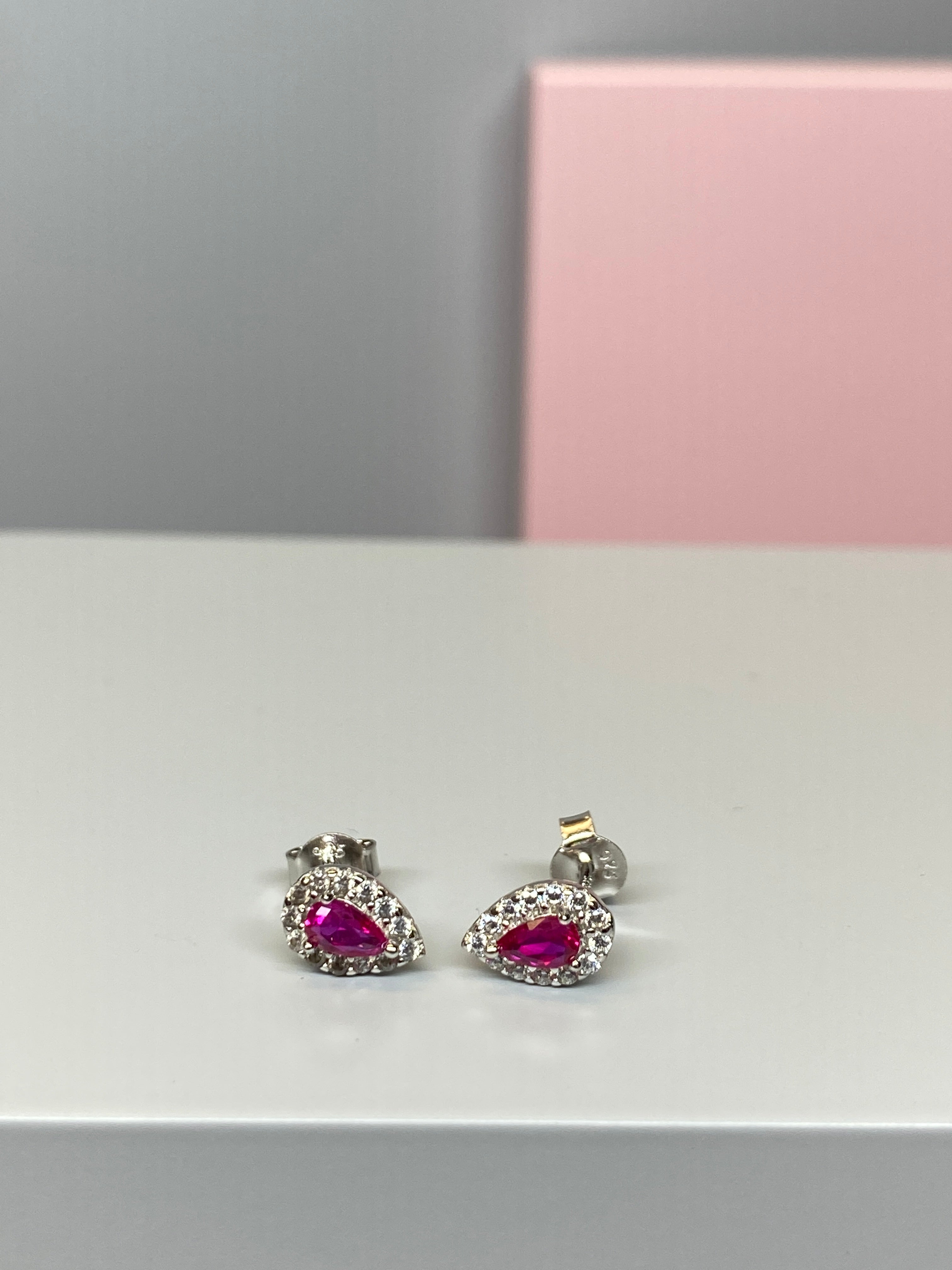 Sterling Silver Pear Shaped Pink and CZ Earrings - Hallmark Jewellers Formby & The Jewellers Bench Widnes