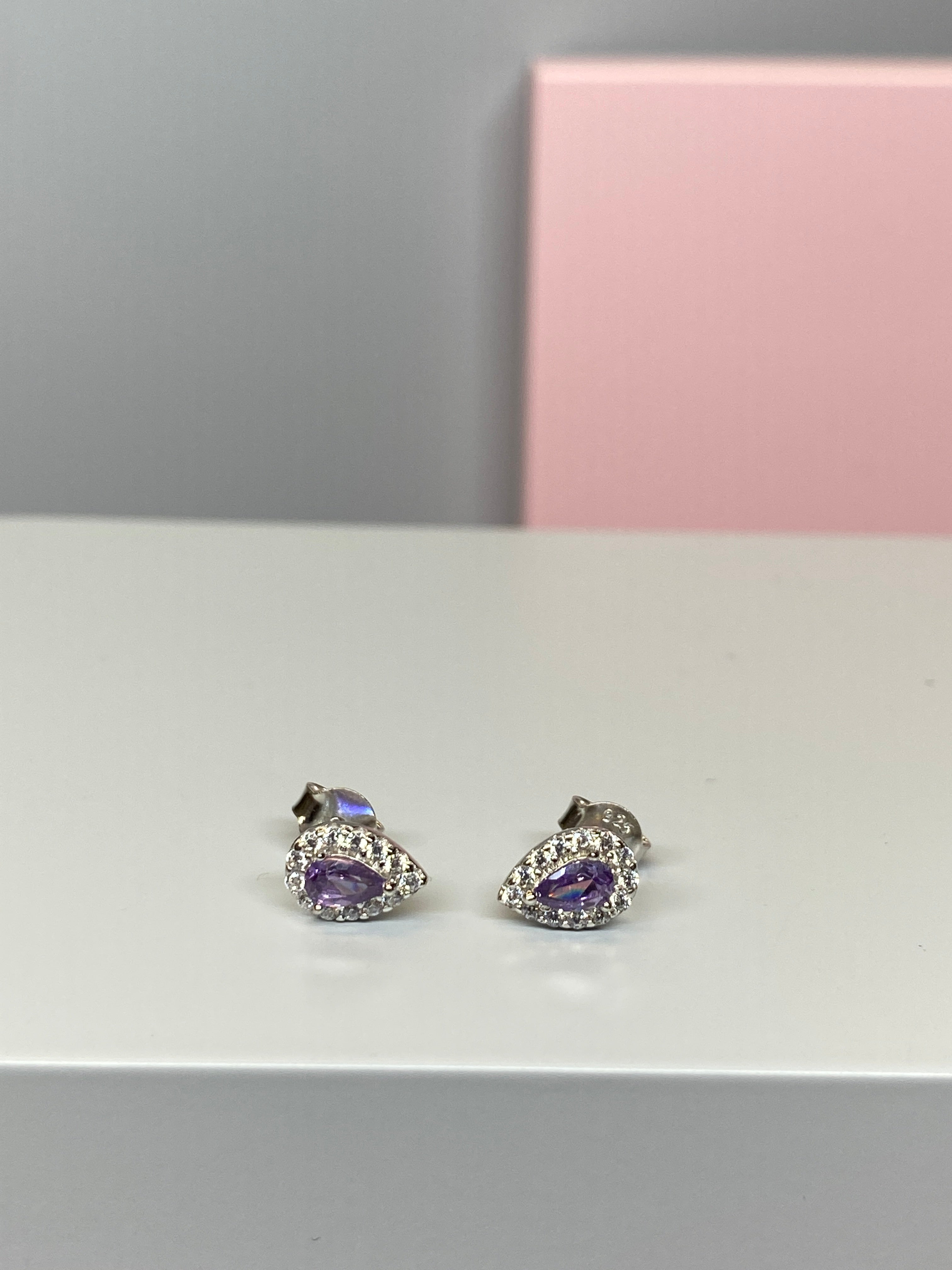 Sterling Silver Pear Shaped Purple and CZ Earrings - Hallmark Jewellers Formby & The Jewellers Bench Widnes